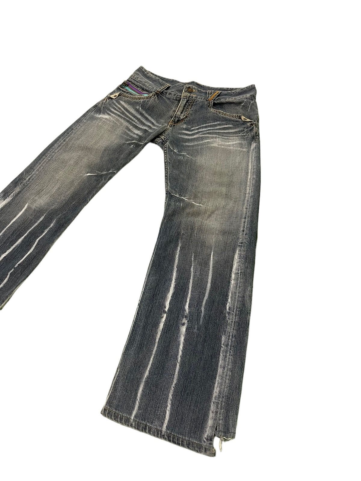 Japanese Brand Wide Leg Jeans Root Three Distress Denim 4🟦9 Size US 30 / EU 46 - 12 Thumbnail