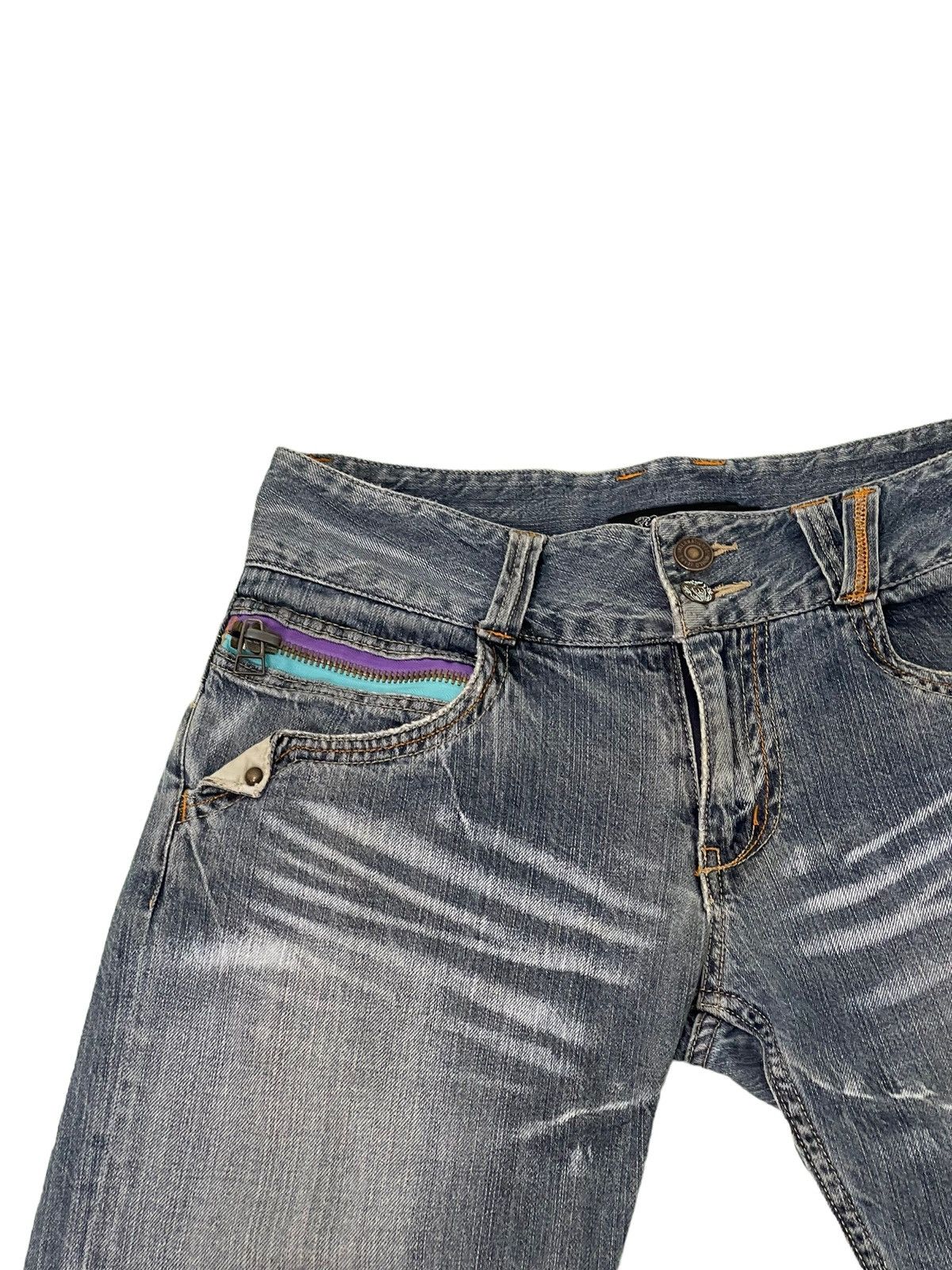 Japanese Brand Wide Leg Jeans Root Three Distress Denim 4🟦9 Size US 30 / EU 46 - 17 Thumbnail