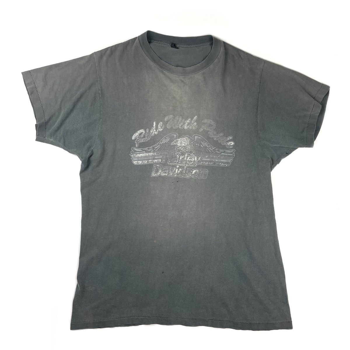 image of 80's Harley Davidson Single Stitch Thrashed Faded Tee in Grey, Men's (Size XL)