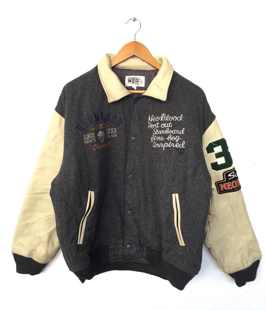 Japanese Brand RARE🔥 VINTAGE NEO BLOOD JAPAN WOOL/LEATHER VARSITY JACKET Size US L / EU 52-54 / 3 - 2 Thumbnail