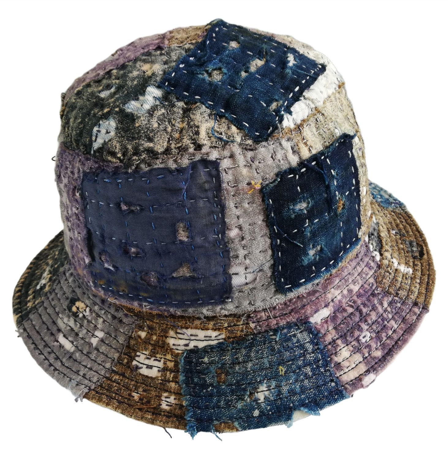 Art Comes First × Japanese Brand 🔥Japanese Traditional Indigo Distressed Boro Bucket Hat Size ONE SIZE - 10 Thumbnail