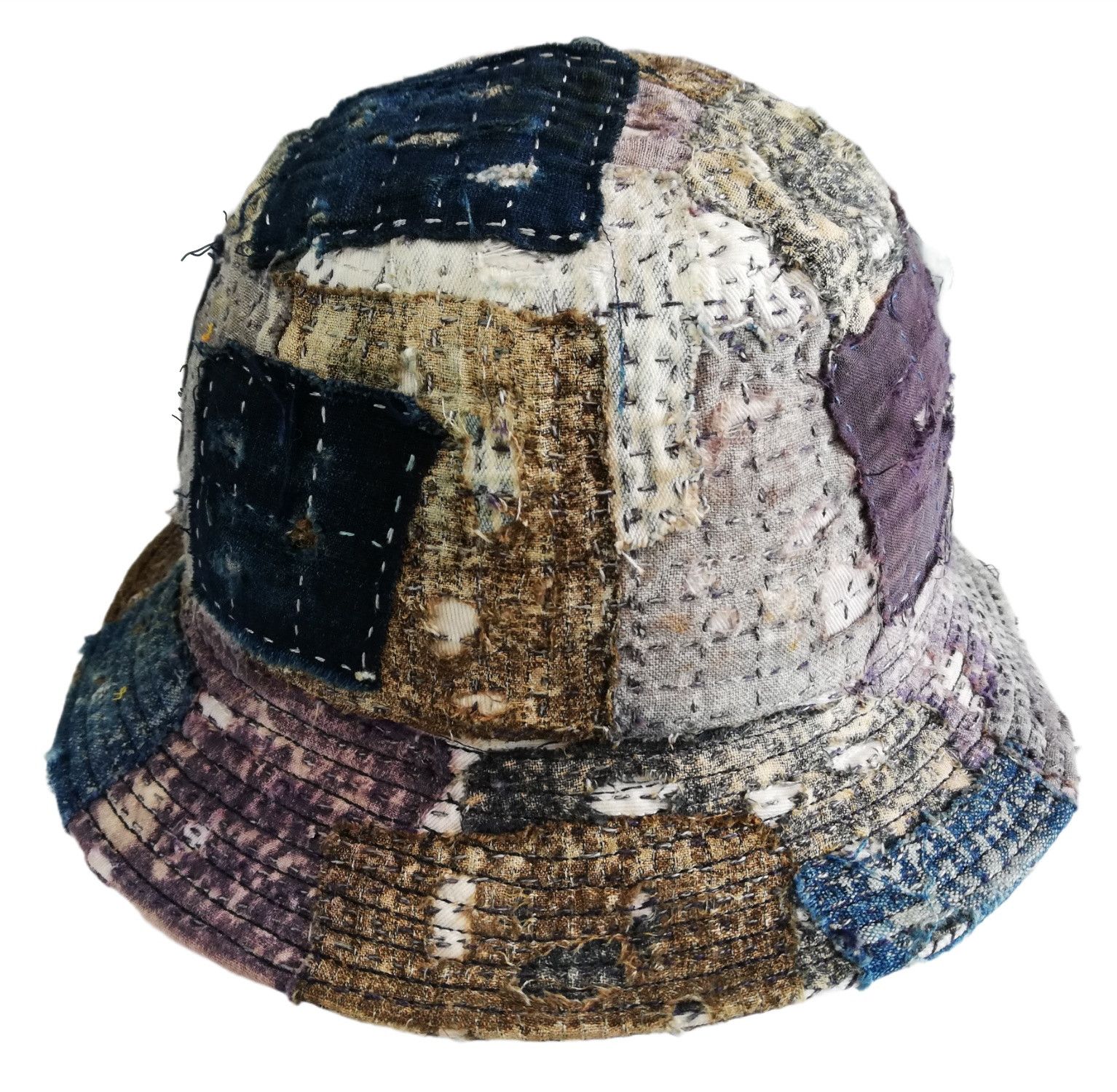 Art Comes First × Japanese Brand 🔥Japanese Traditional Indigo Distressed Boro Bucket Hat Size ONE SIZE - 11 Thumbnail