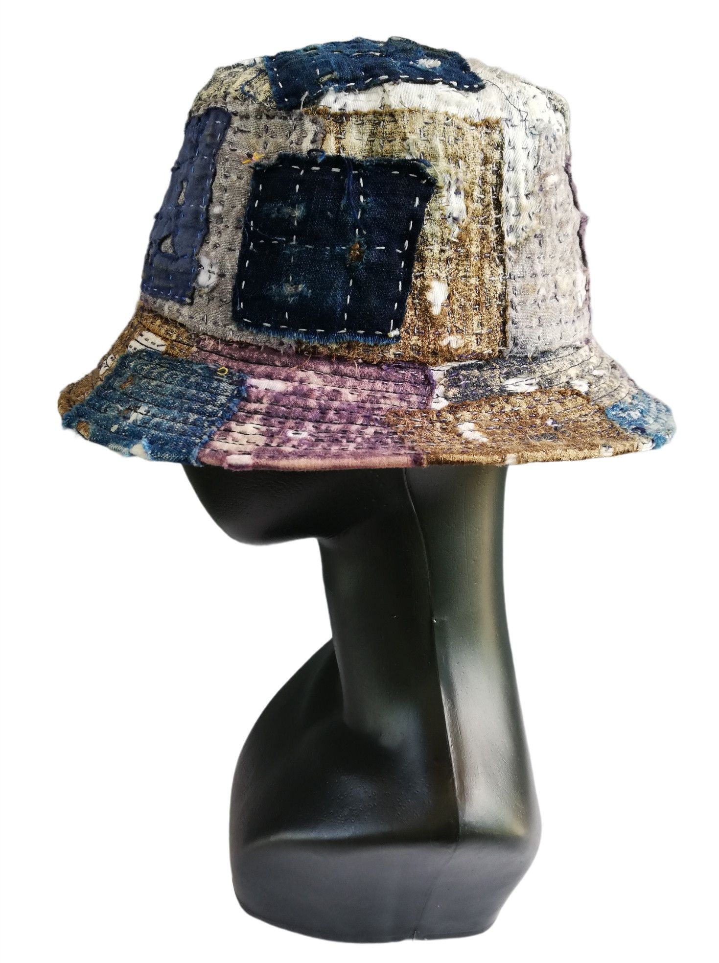 Art Comes First × Japanese Brand 🔥Japanese Traditional Indigo Distressed Boro Bucket Hat Size ONE SIZE - 3 Thumbnail