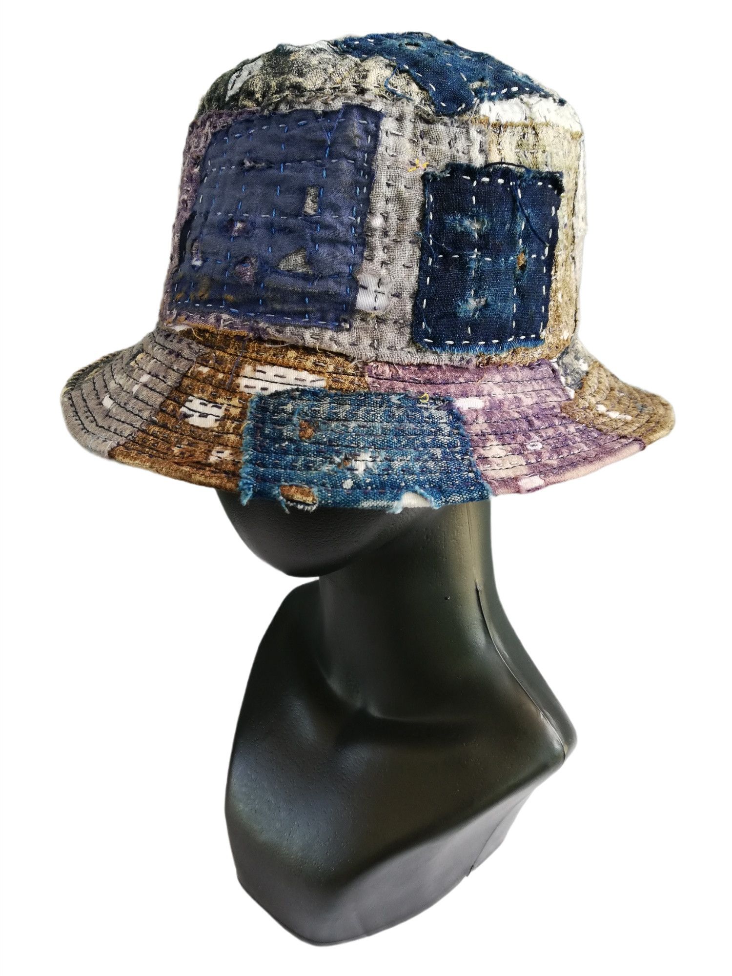 Art Comes First × Japanese Brand 🔥Japanese Traditional Indigo Distressed Boro Bucket Hat Size ONE SIZE - 2 Thumbnail