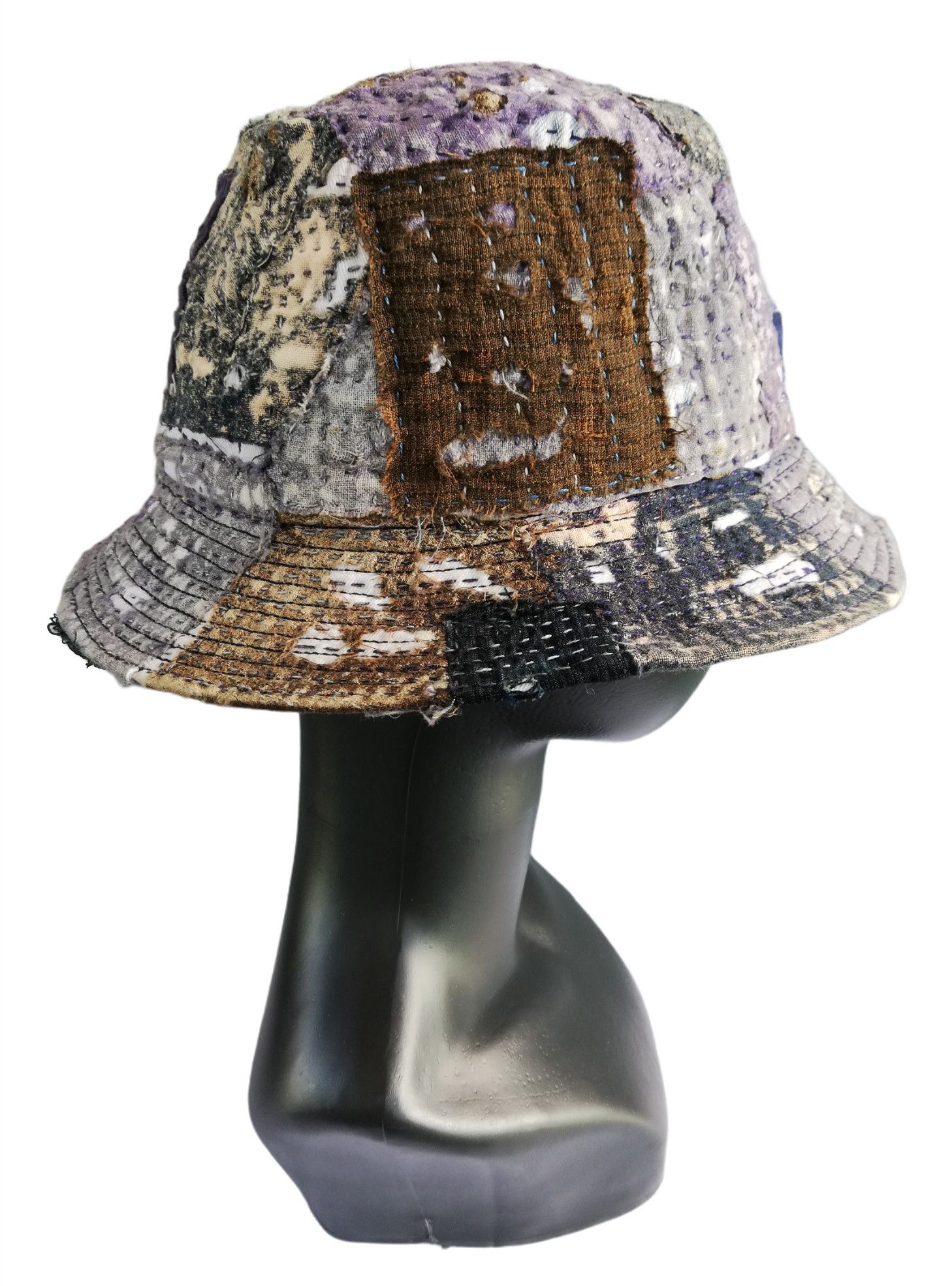 Art Comes First × Japanese Brand 🔥Japanese Traditional Indigo Distressed Boro Bucket Hat Size ONE SIZE - 7 Thumbnail