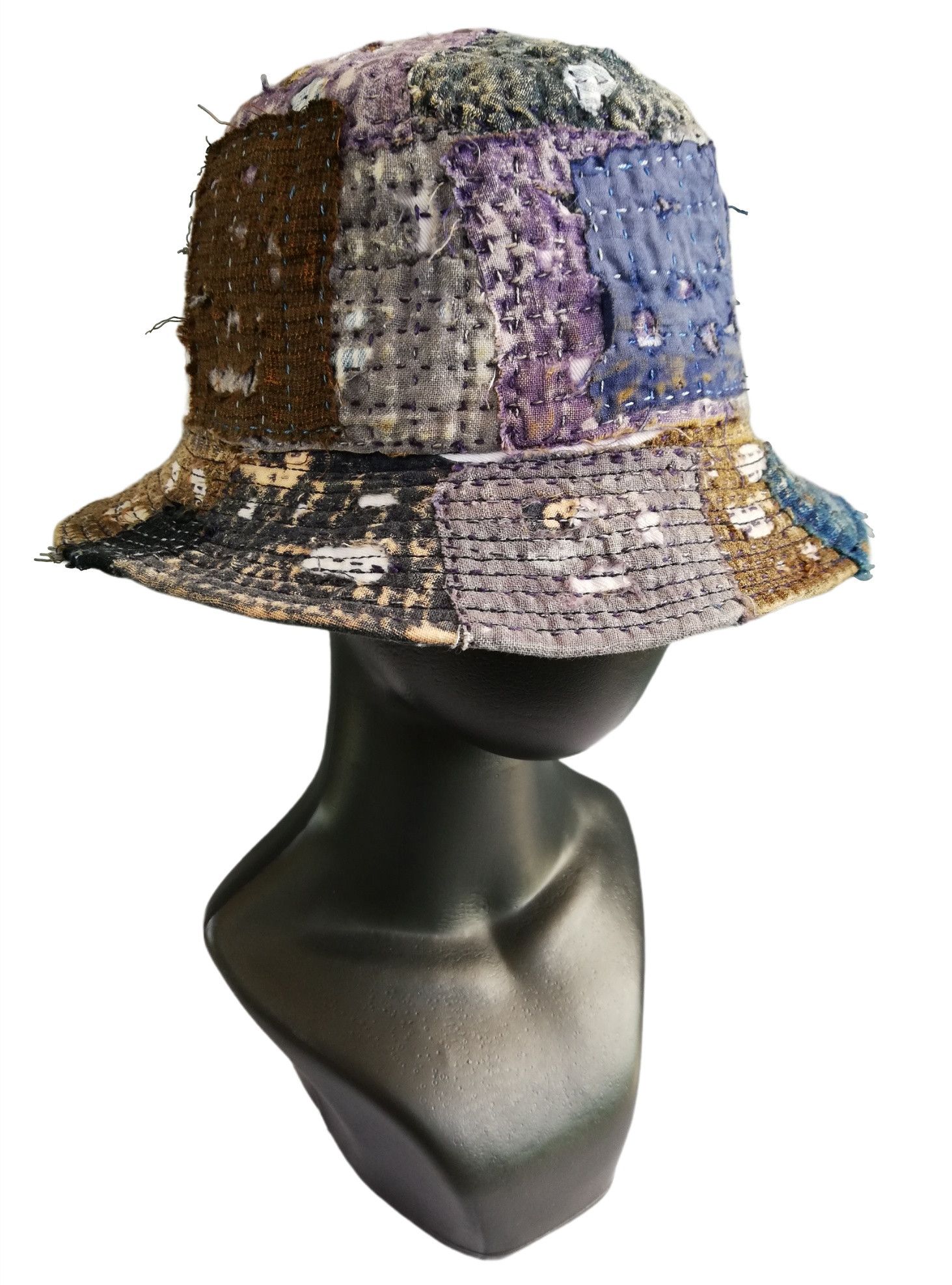 Art Comes First × Japanese Brand 🔥Japanese Traditional Indigo Distressed Boro Bucket Hat Size ONE SIZE - 8 Thumbnail