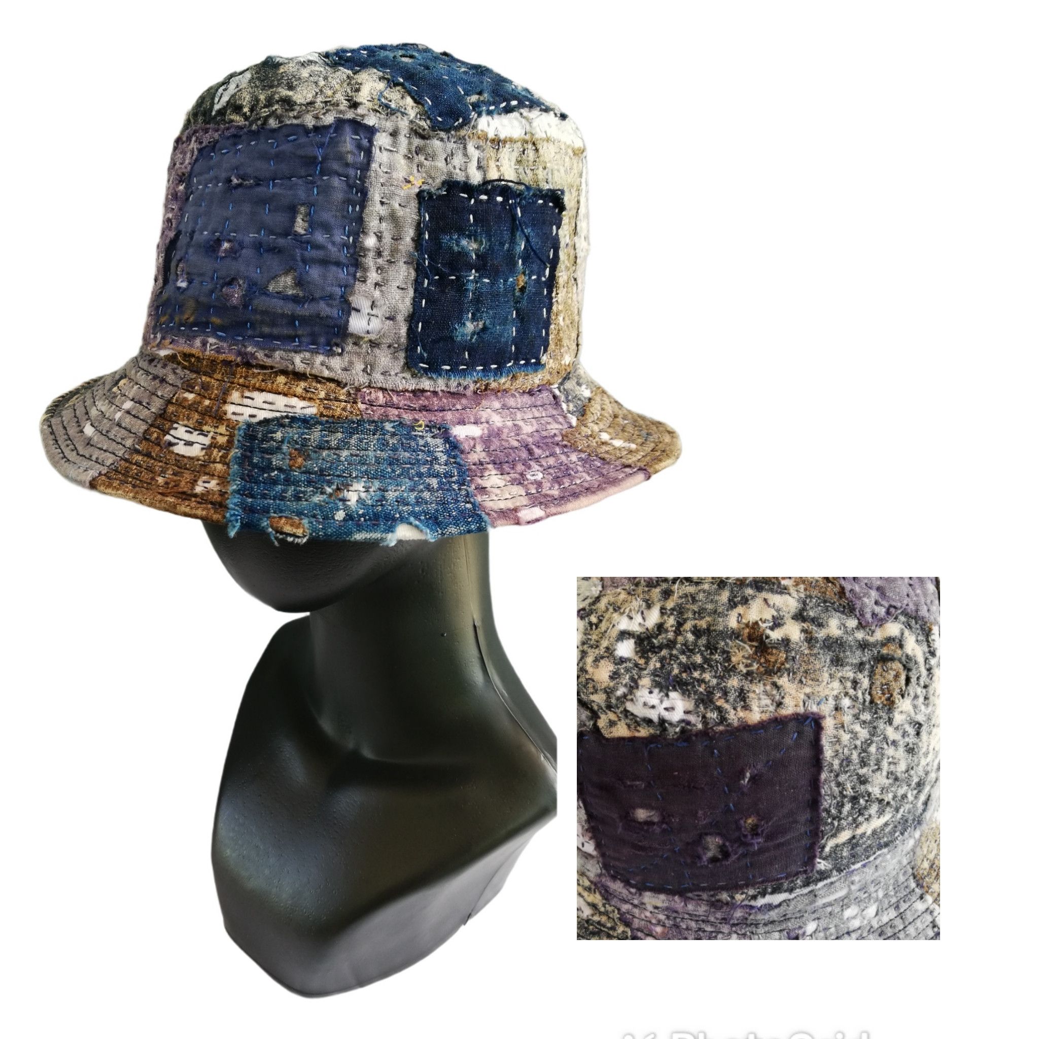 🔥Japanese Traditional Indigo Distressed Boro Bucket Hat