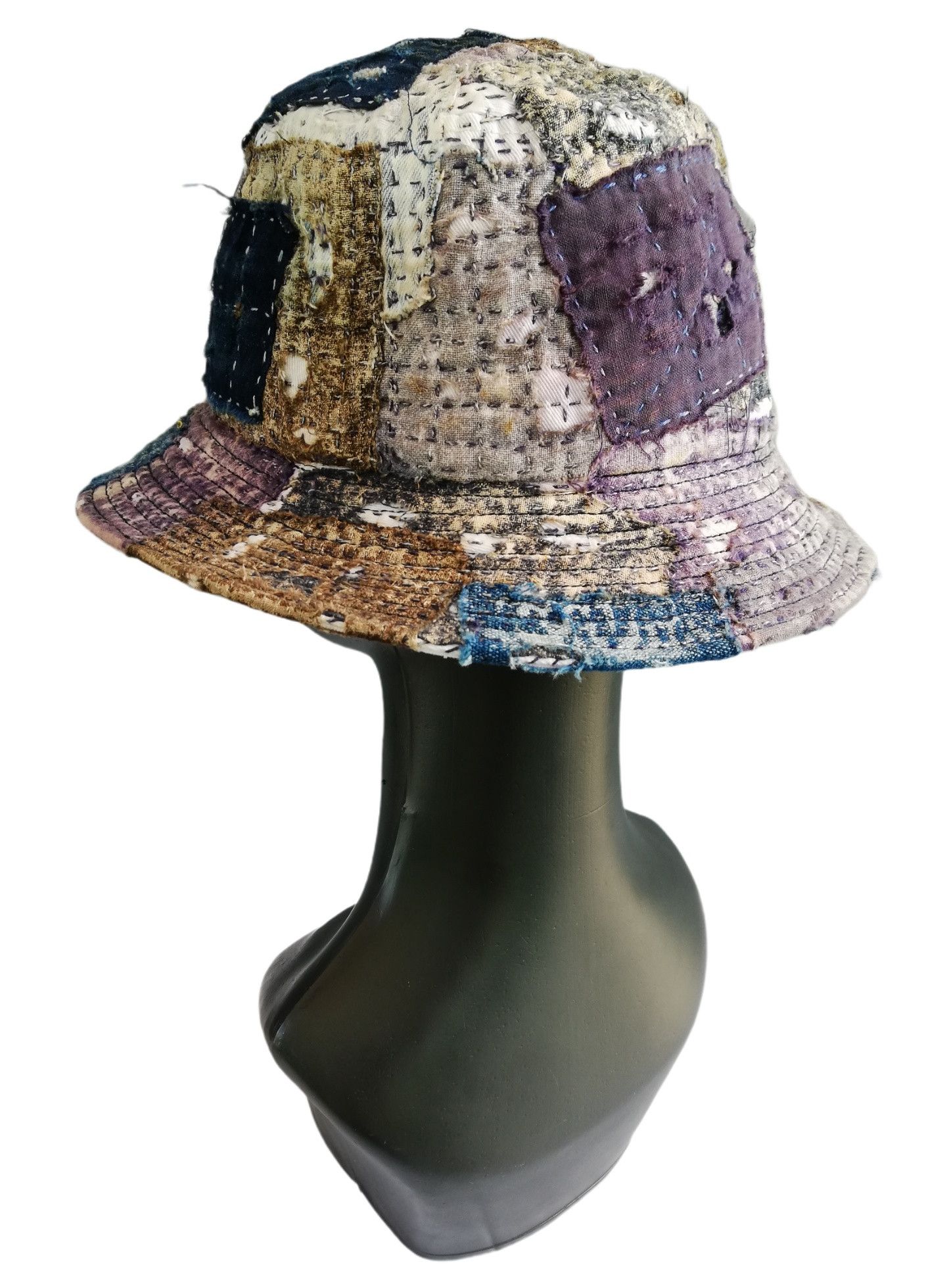 Art Comes First × Japanese Brand 🔥Japanese Traditional Indigo Distressed Boro Bucket Hat Size ONE SIZE - 4 Thumbnail