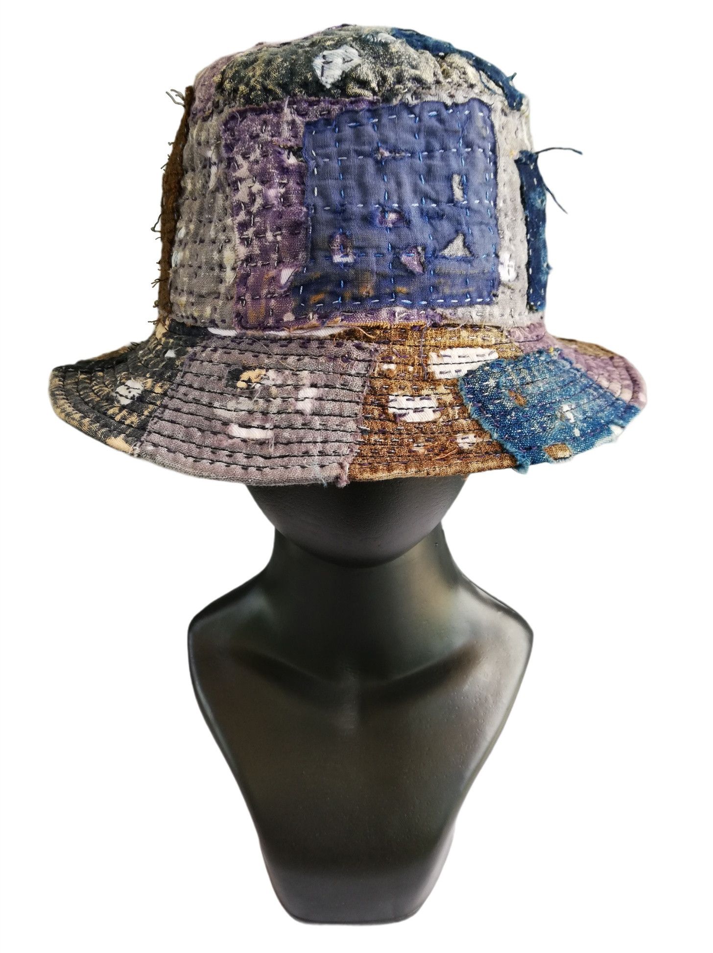 Art Comes First × Japanese Brand 🔥Japanese Traditional Indigo Distressed Boro Bucket Hat Size ONE SIZE - 9 Thumbnail