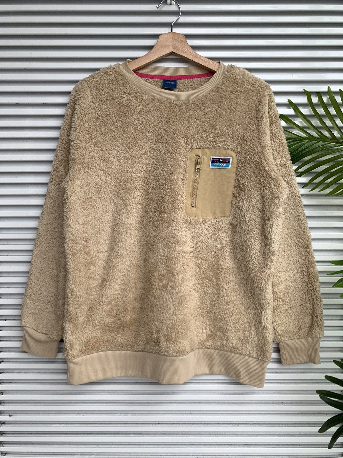 image of Made In USA x Outdoor Life Outdoor Deep Pile Fleece Jumper Sweater in Beige, Men's (Size Medium)