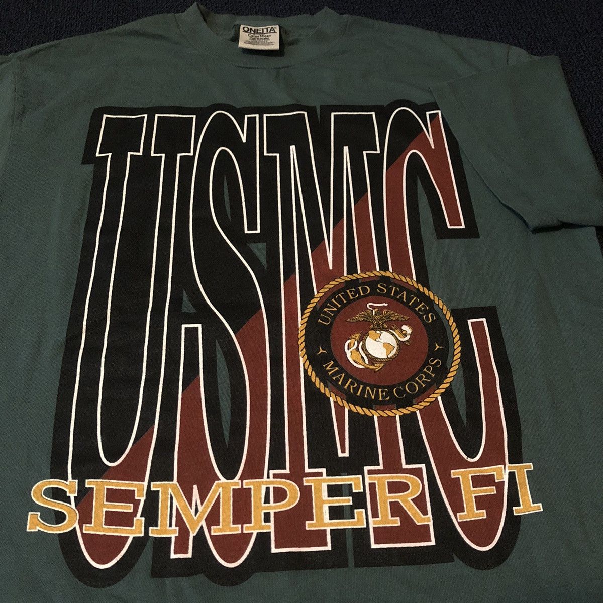 Vintage Vintage 90s USMC US Marine Corps Semper Fi Stretch Logo Tee Size US M / EU 48-50 / 2 - 2 Thumbnail