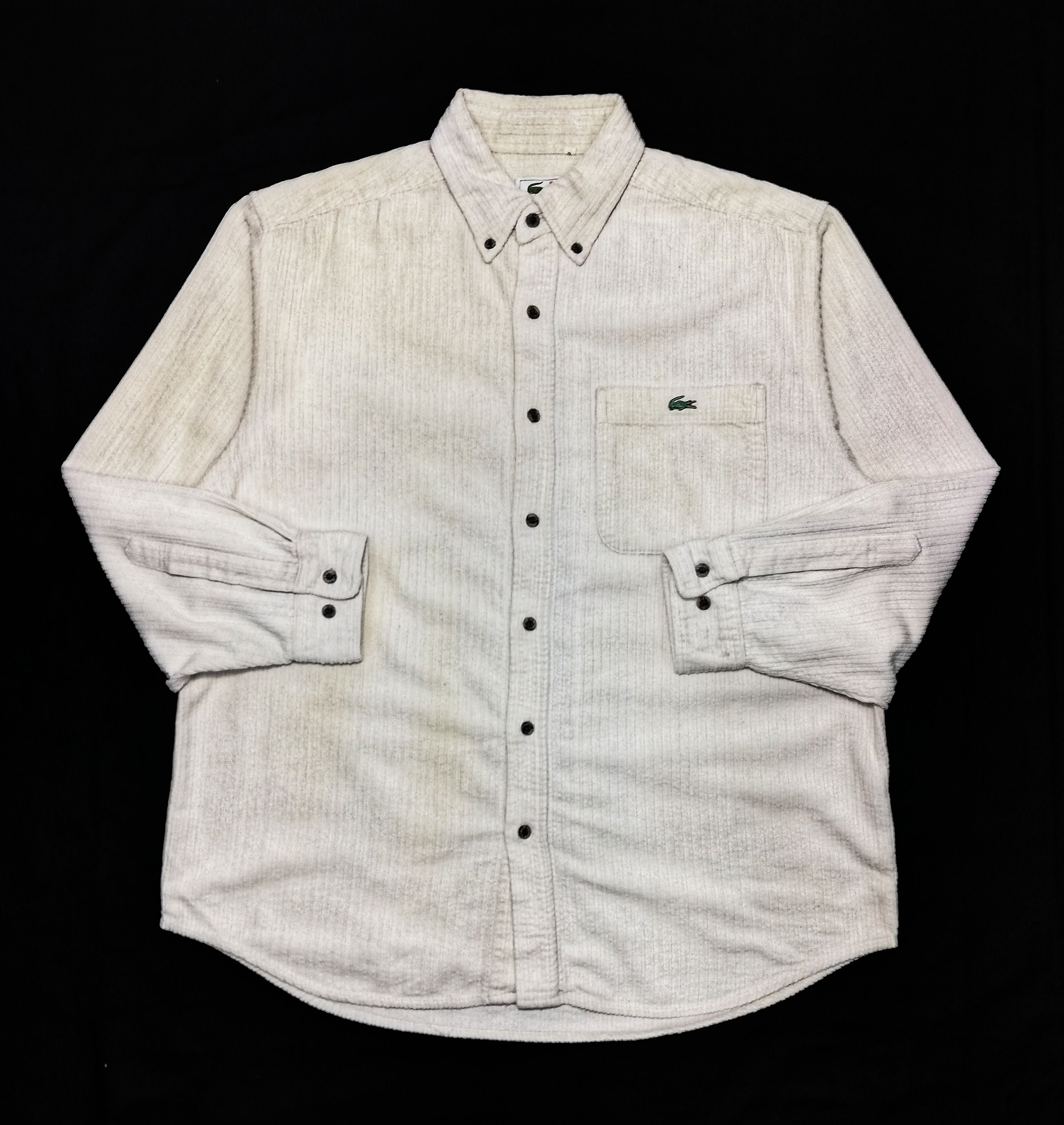 image of Lacoste Corduroy White Long Sleeve Shirt Button Up Cotton, Men's (Size Medium)