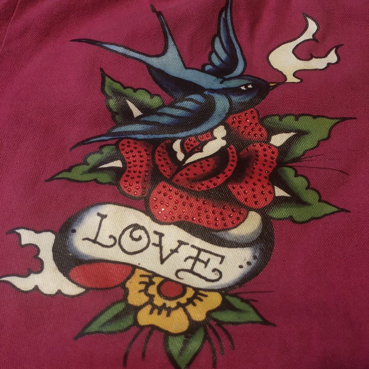 Christian Audigier × Ed Hardy × Vintage VTG Y2K Ed Hardy Christian Audigier Studded Love Tote Bag Size ONE SIZE - 4 Thumbnail