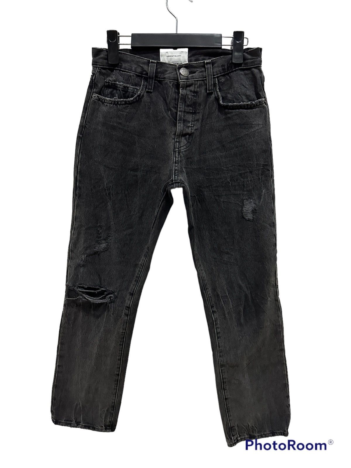 image of Current Elliott x Distressed Denim Current/elliot Distressed Denim Pant Jeans in Black (Size 27)