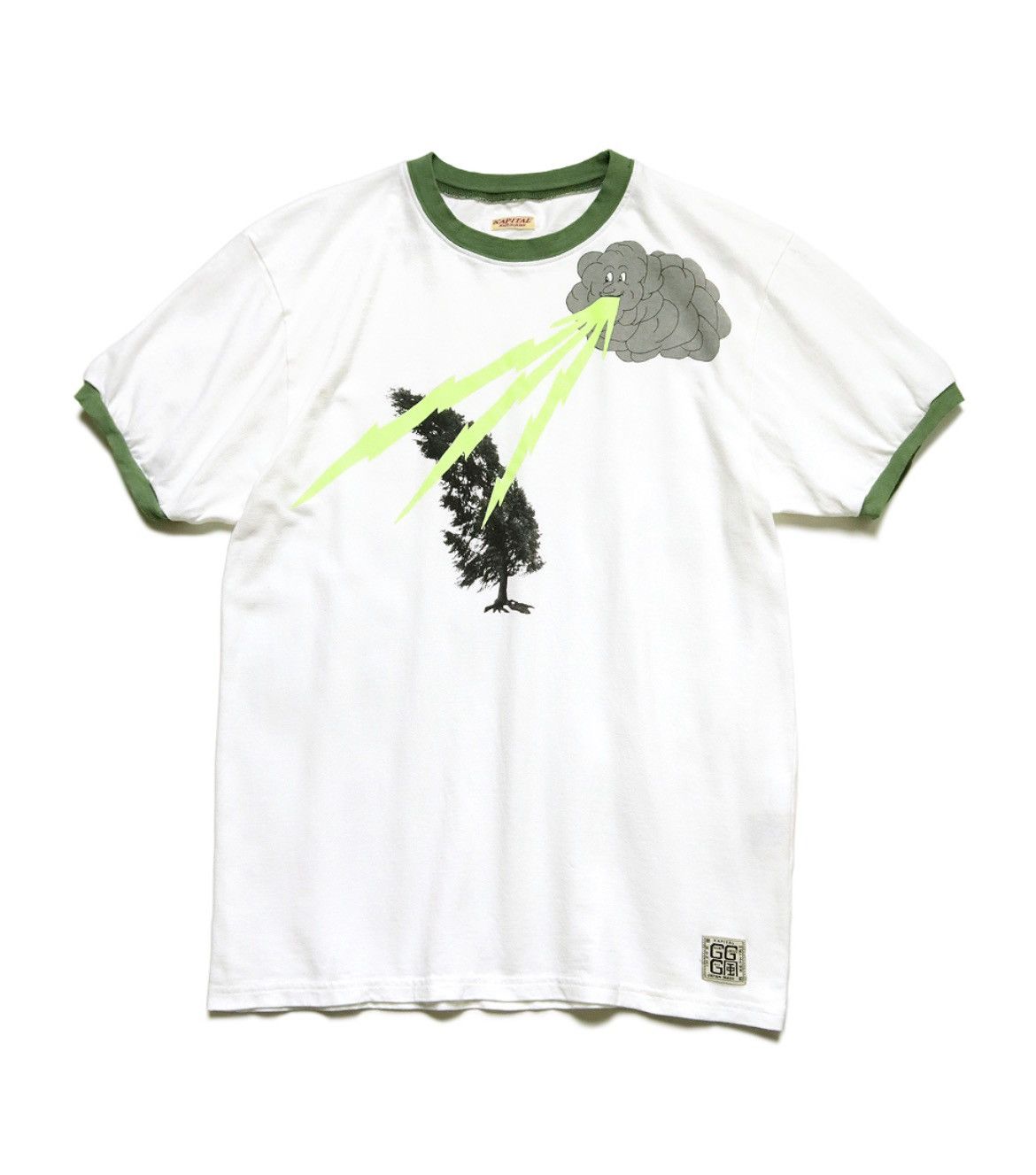 image of Kapital Beethoven 20/- Jersey Ringer T (No Nukes Pt) in White, Men's (Size Medium)