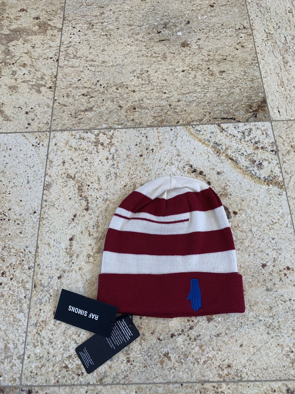 Raf Simons Red & White Stripe Pure Wool Beanie Hat Size ONE SIZE - 11 Thumbnail