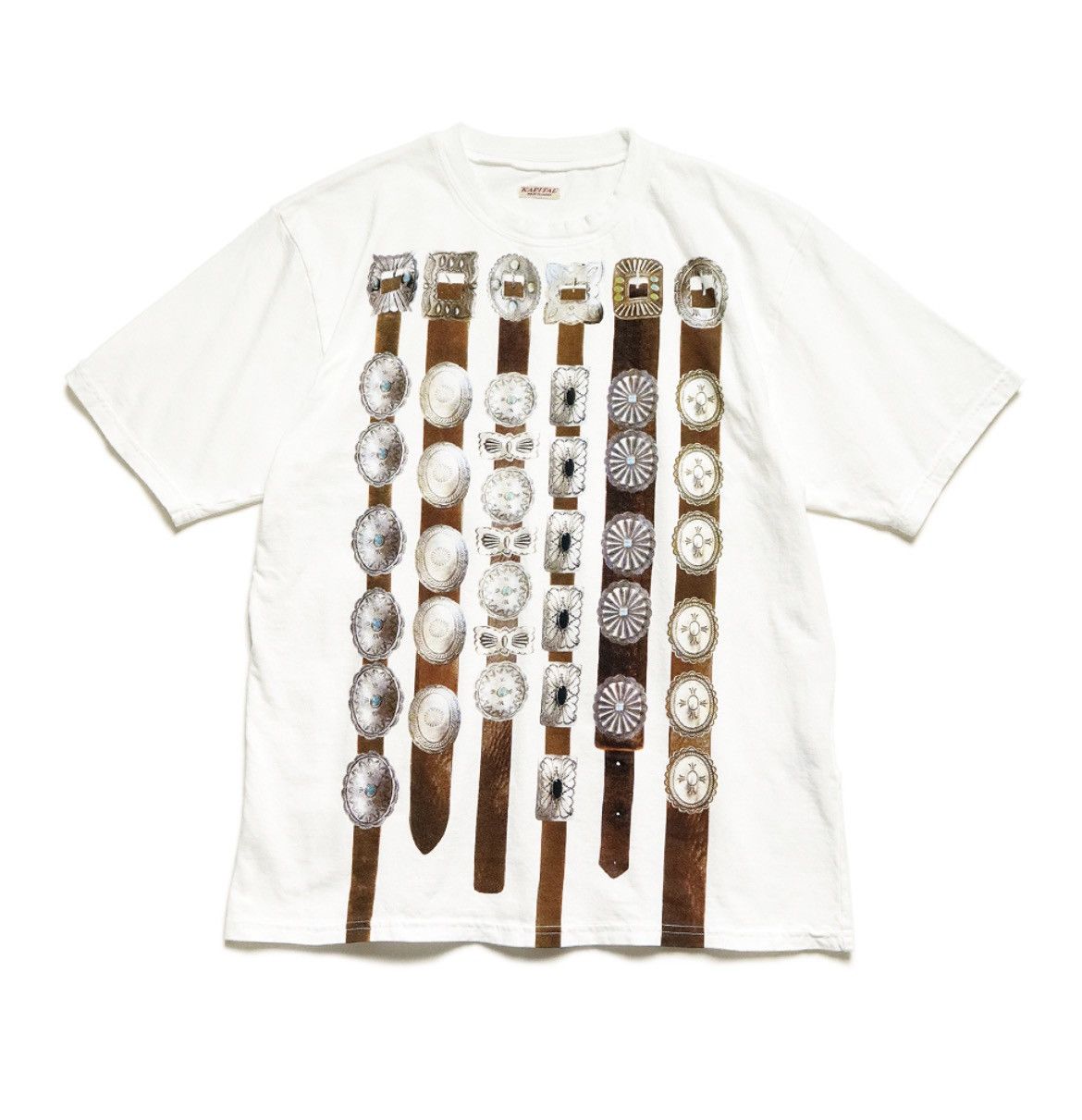 image of Kapital 20/- Jersey Crew Tee Curtain Concho Pt in White, Men's (Size Medium)