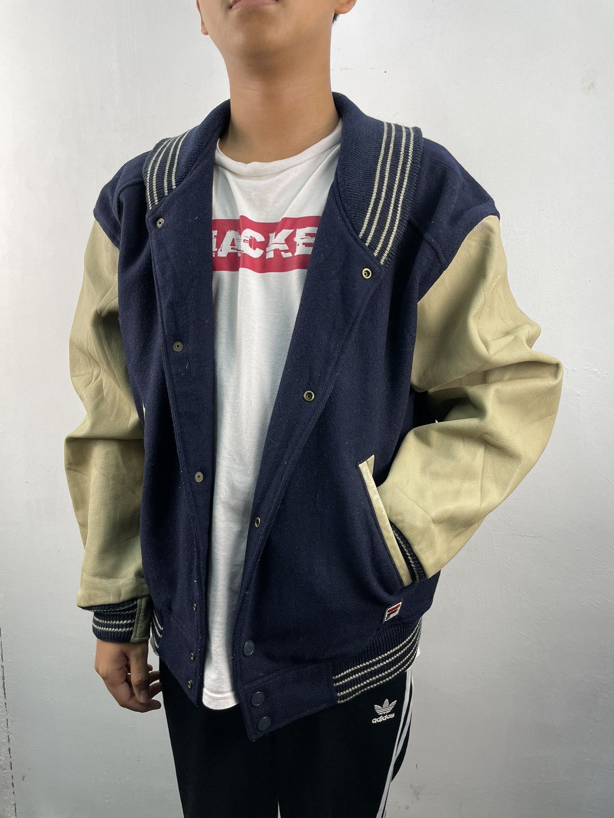 Fila RARE Vintage 80s Fila Varsity Jacket Leather Letterman Size US M / EU 48-50 / 2 - 2 Thumbnail