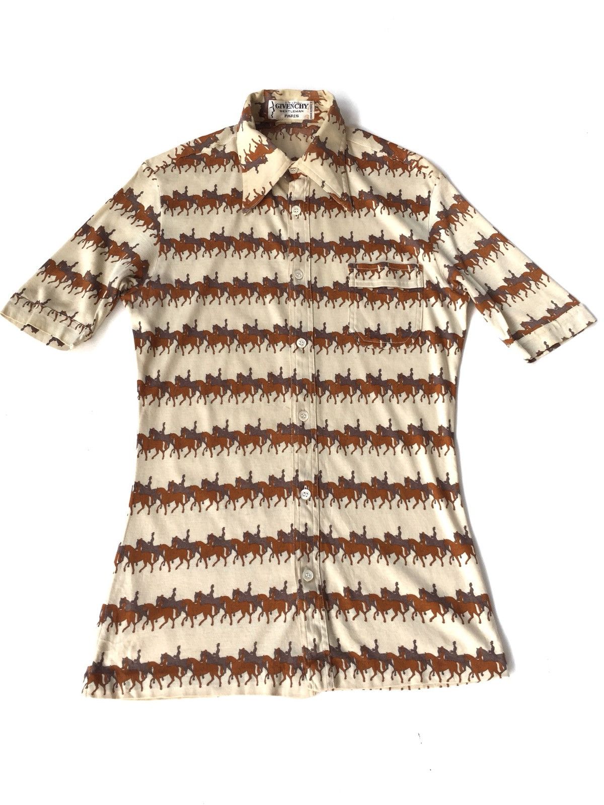 Givenchy Made in France 80’s Overprinted Horse Stretch Slim Fit Shirt Size US S / EU 44-46 / 1 - 3 Thumbnail