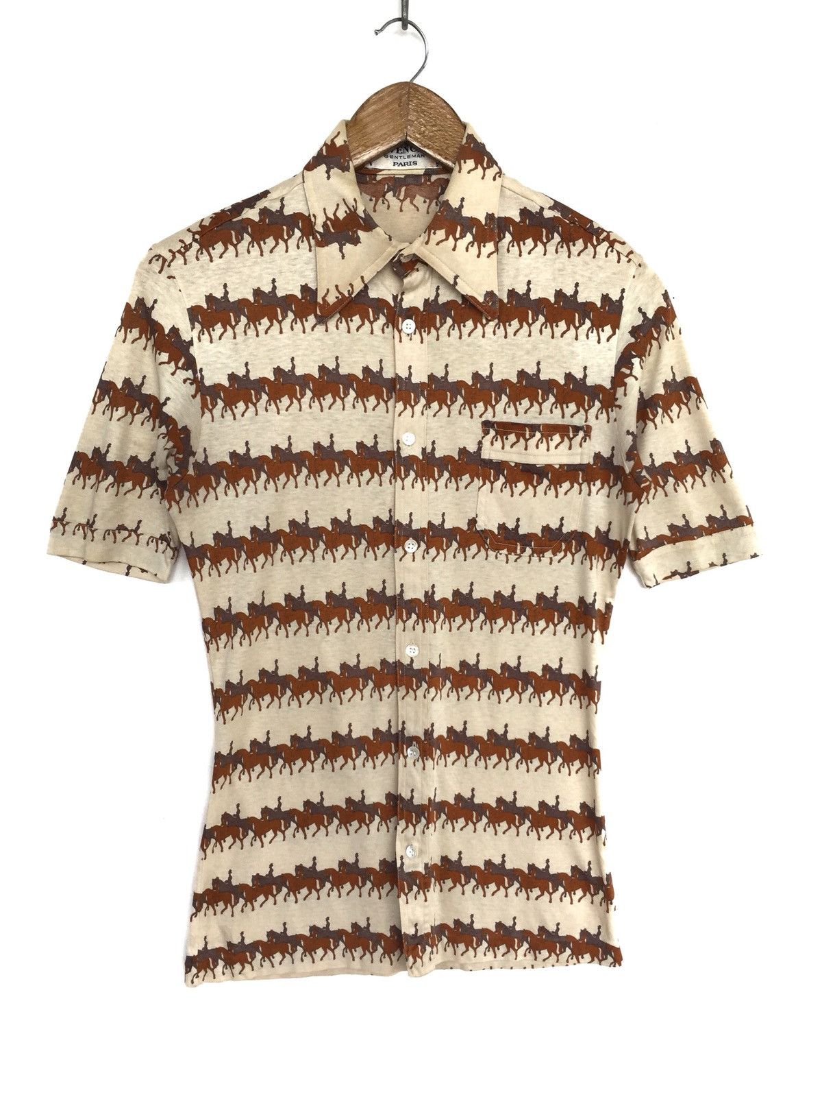 Givenchy Made in France 80’s Overprinted Horse Stretch Slim Fit Shirt Size US S / EU 44-46 / 1 - 1 Thumbnail