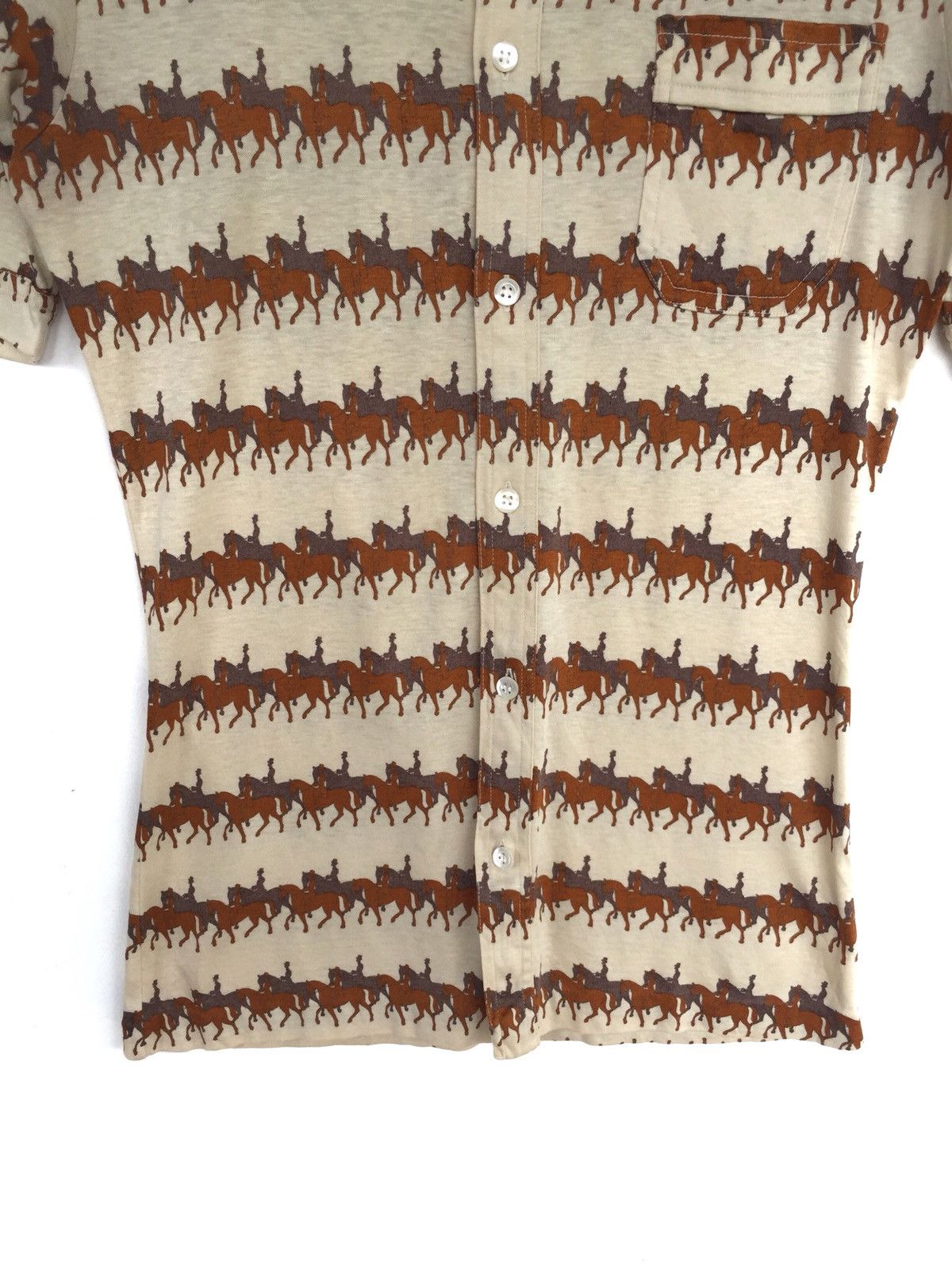 Givenchy Made in France 80’s Overprinted Horse Stretch Slim Fit Shirt Size US S / EU 44-46 / 1 - 6 Thumbnail