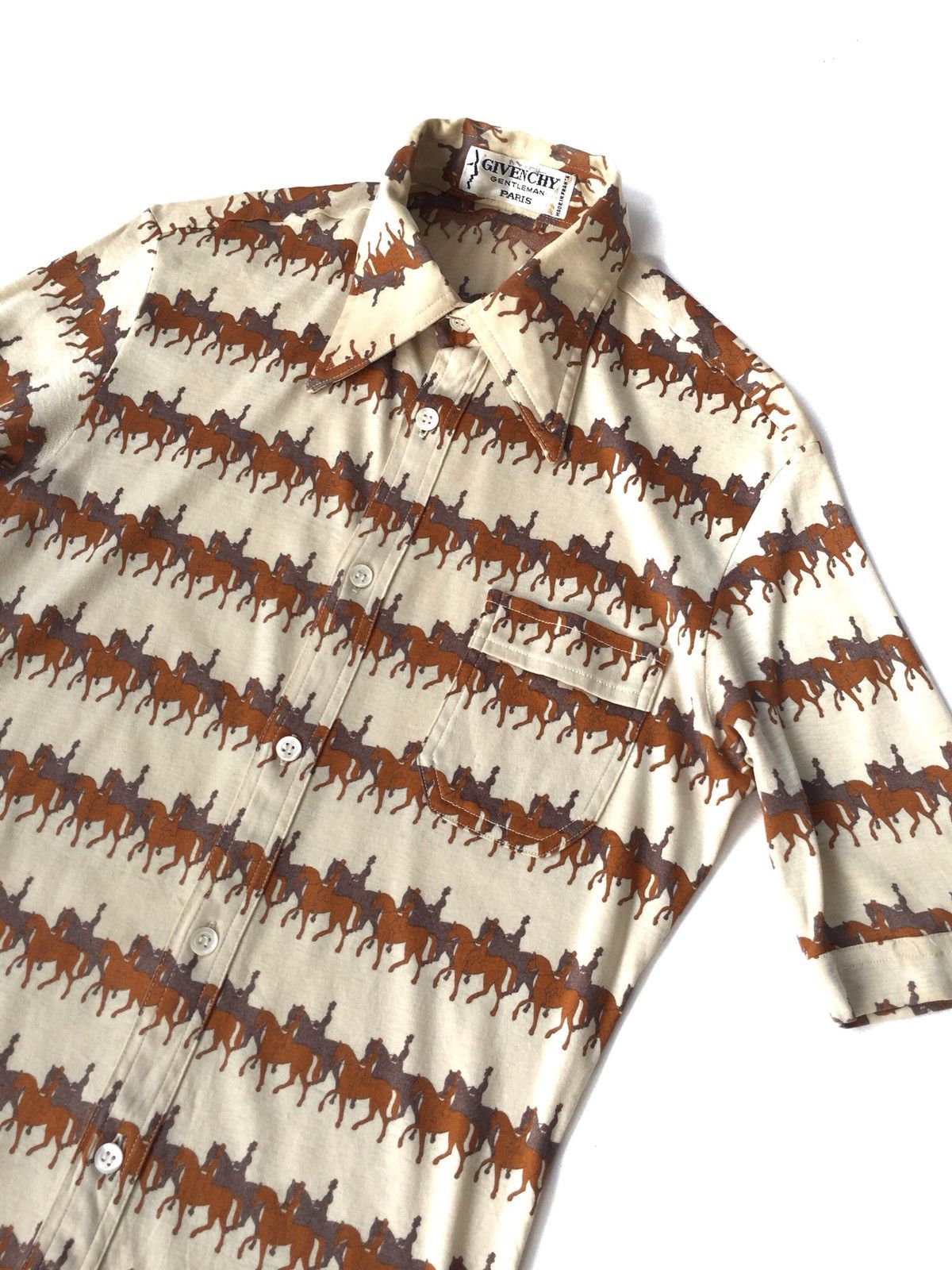 Givenchy Made in France 80’s Overprinted Horse Stretch Slim Fit Shirt Size US S / EU 44-46 / 1 - 2 Thumbnail