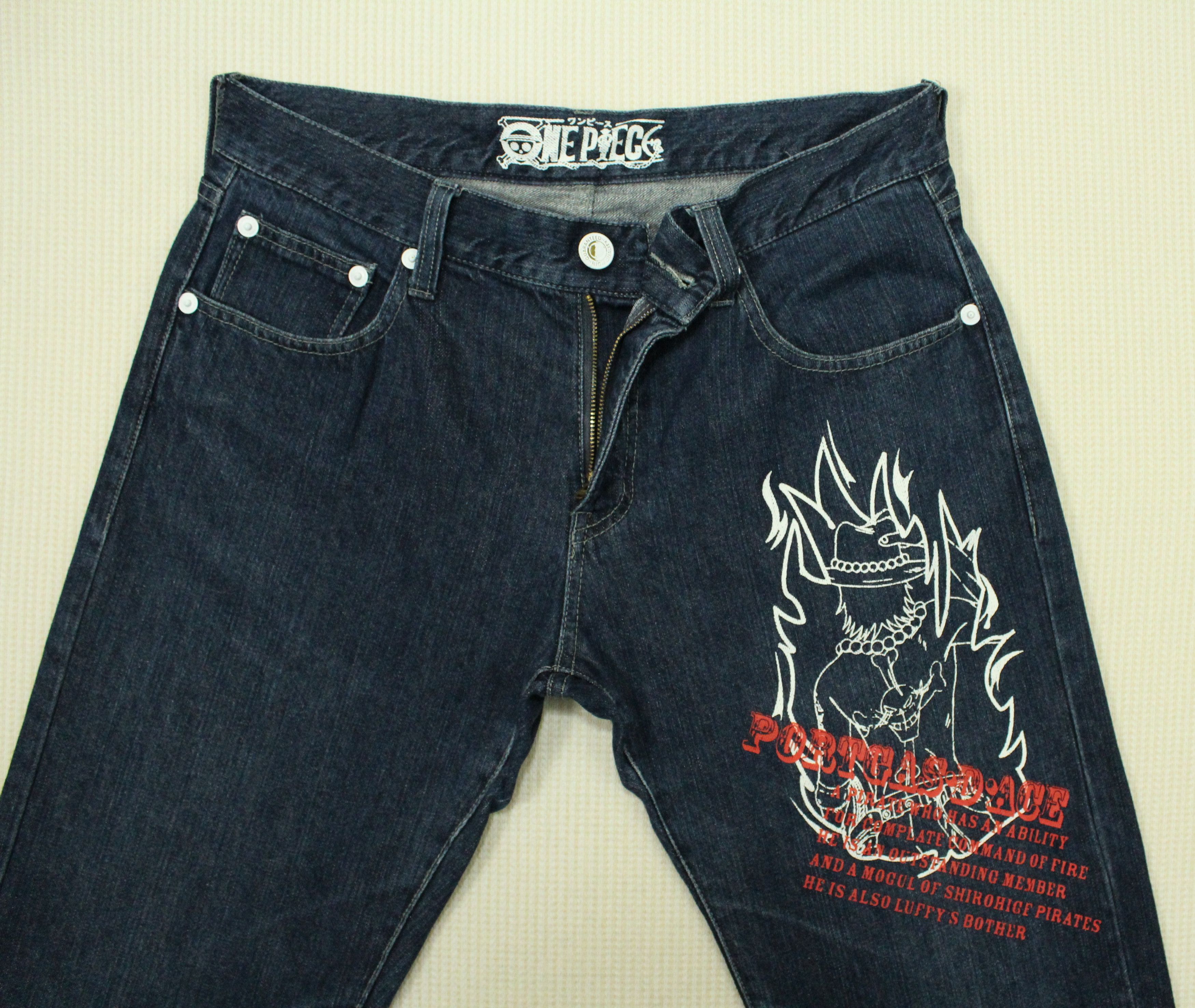 Japanese Brand ONE PIECE Denim Pants Jeans Print Anime Pants Size US 34 / EU 50 - 2 Thumbnail