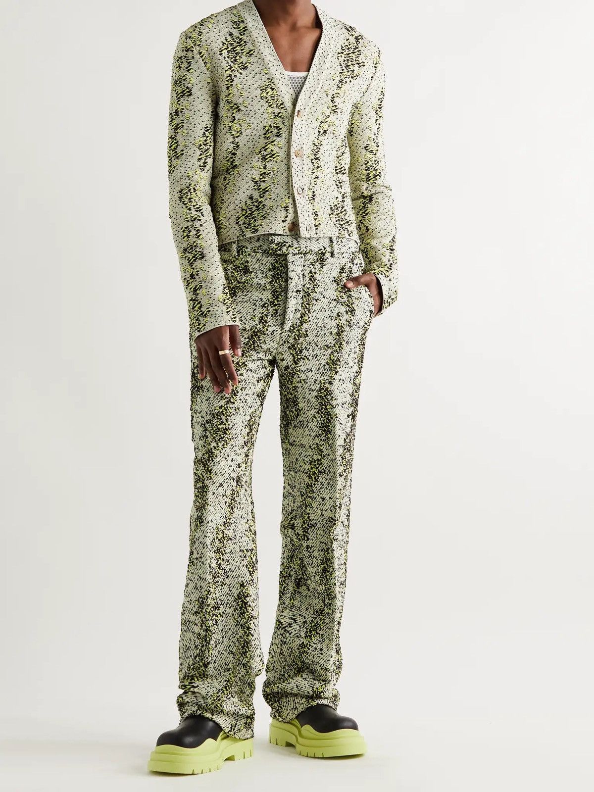 image of $1.6K Ss21 Bottega Veneta Jacquard Pants in Ivory, Men's (Size 30)