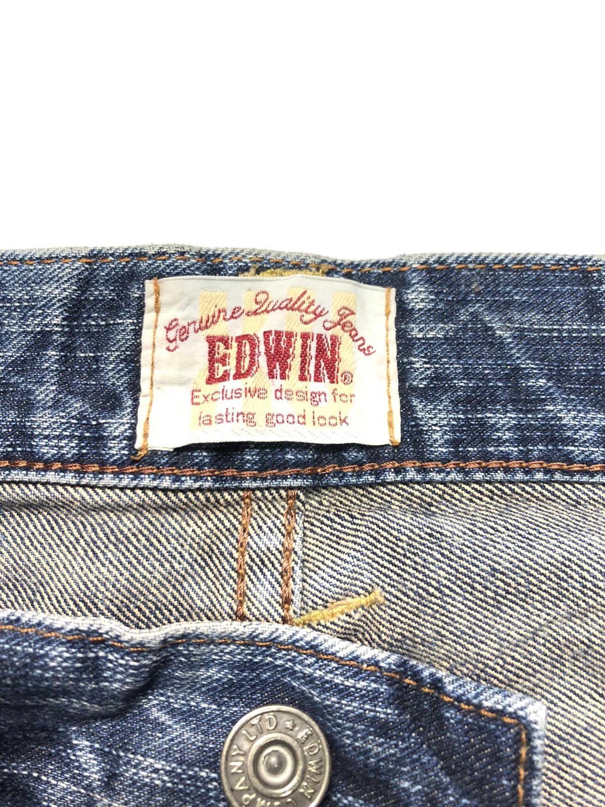 Edwin × Vintage VINTAGE EDWIN LEATHER PATCH DISTRESSED BLUE WASH DENIM Size US 36 / EU 52 - 10 Thumbnail
