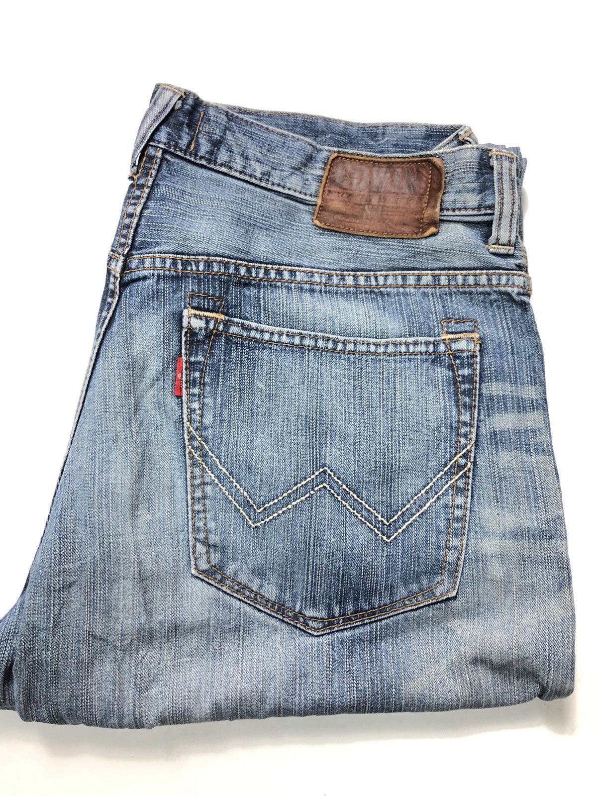 Edwin × Vintage VINTAGE EDWIN LEATHER PATCH DISTRESSED BLUE WASH DENIM Size US 36 / EU 52 - 18 Thumbnail