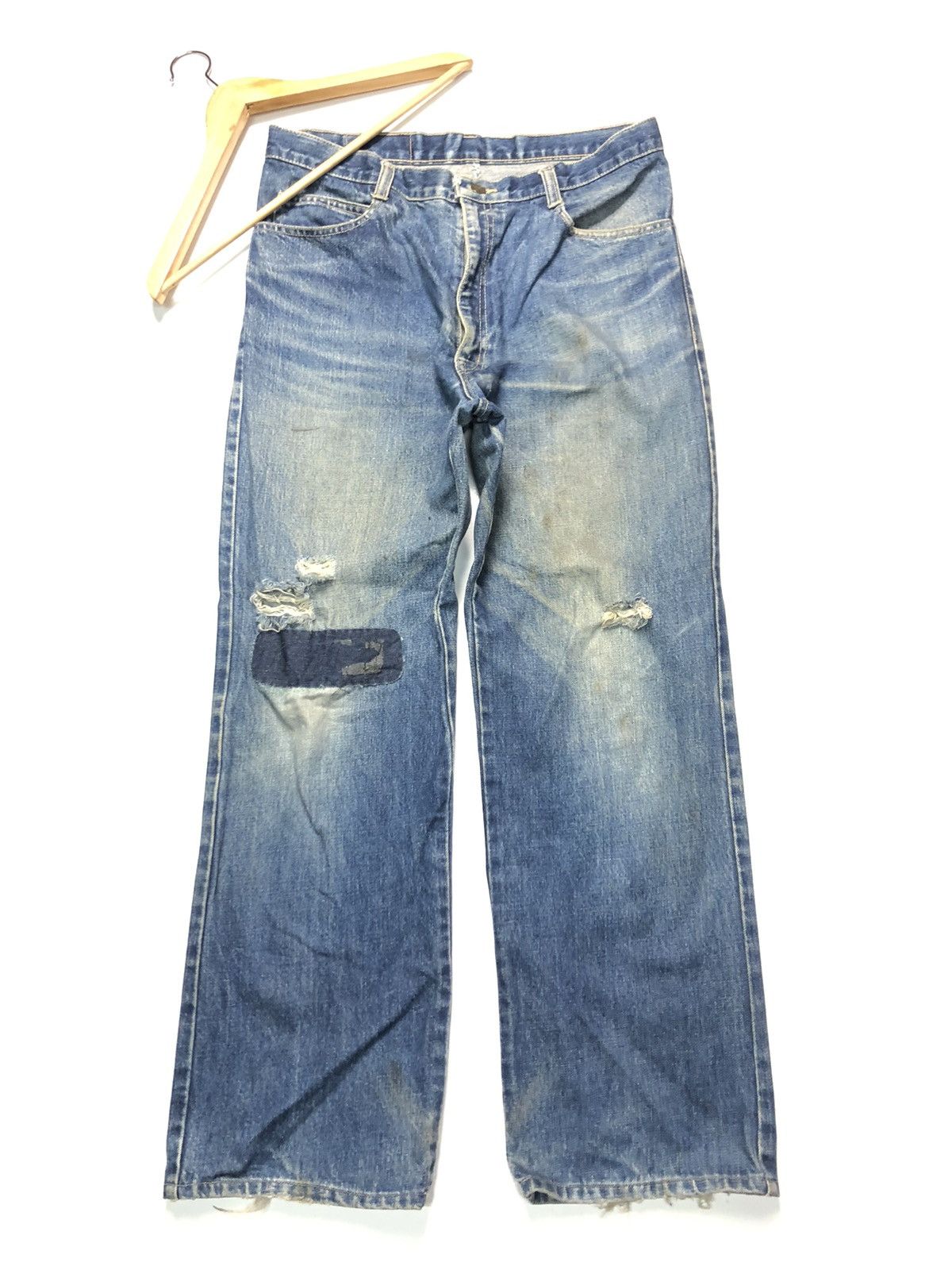 JAPANESE BRAND DISTRESSED BLUE WASH DENIM