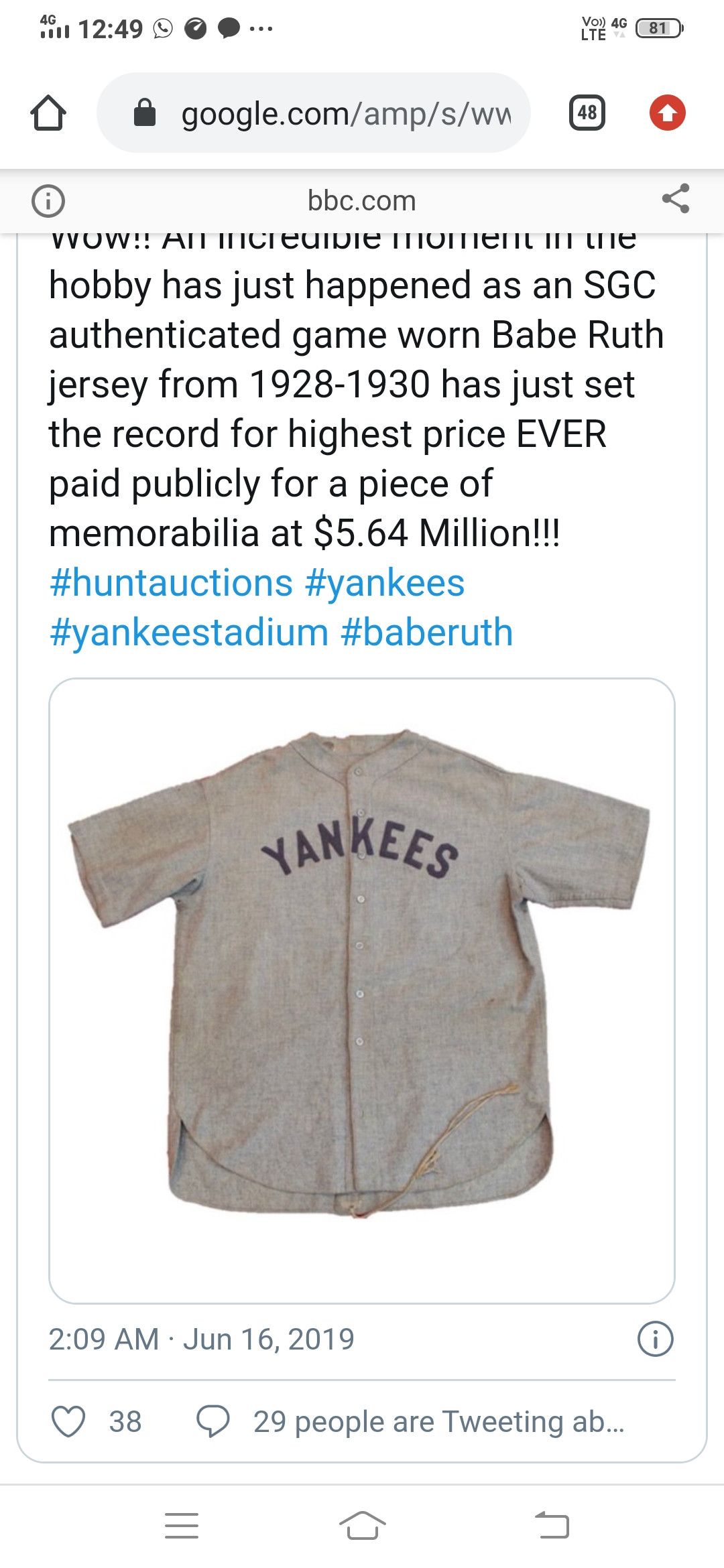 CSB × NFL × Vintage Mega rare! True Vintage 30s Wool Baseball Jersey Rude Ruth Size US XL / EU 56 / 4 - 20 Thumbnail