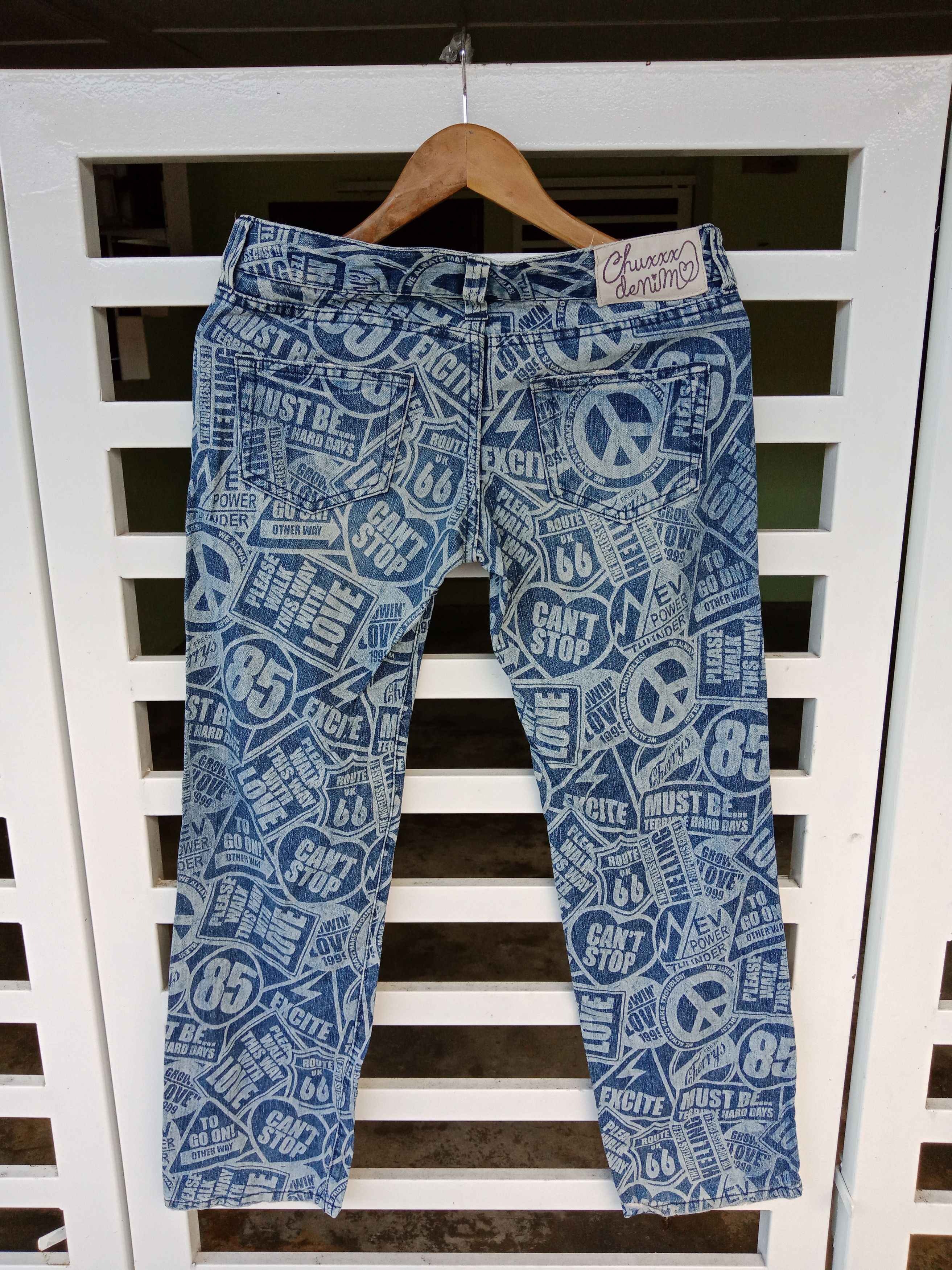 semanticdesign Chuxxx Denim Poems Words Print Over Straight Pants Size US 31 - 1 Thumbnail