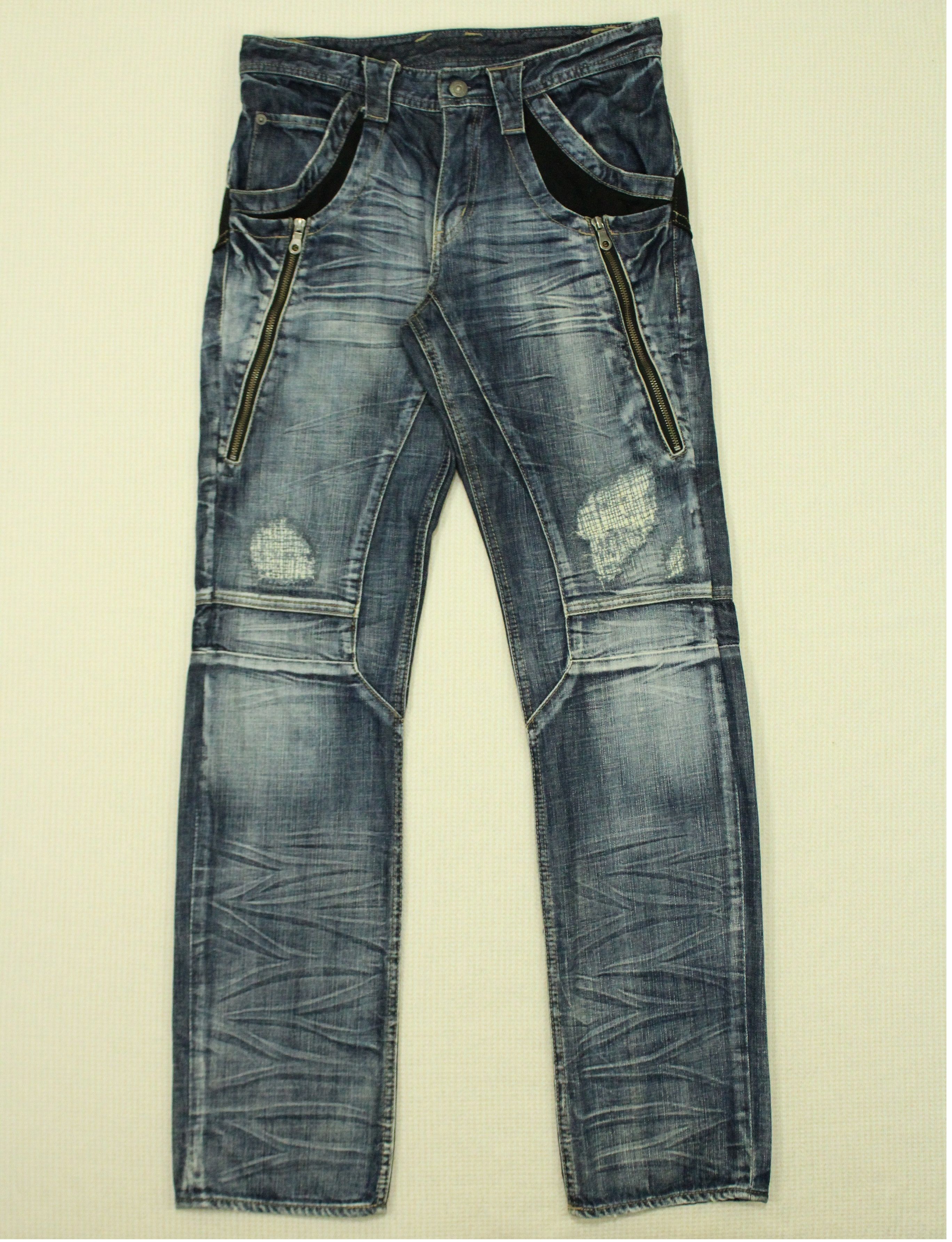 PPFM Pants Denim Zipper Utility Biker Distressed style