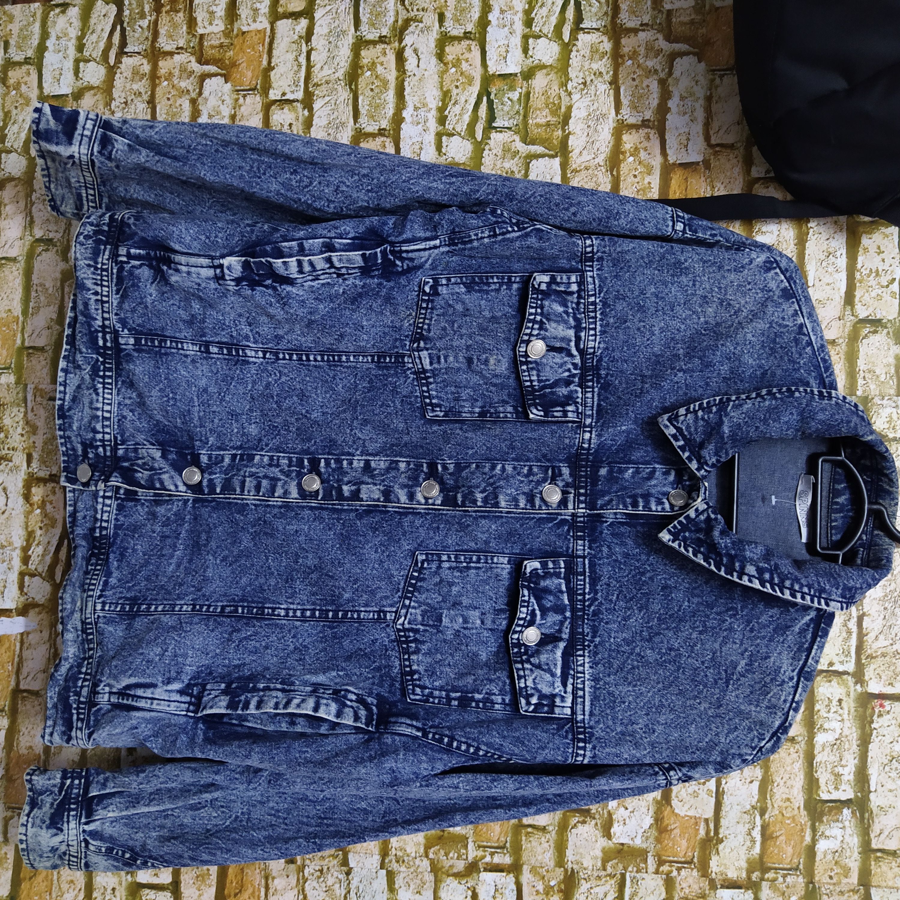 image of Distressed Denim Spinns Japan Denim Jacket Stone Acid Wash (D400) in Blue, Men's (Size Large)