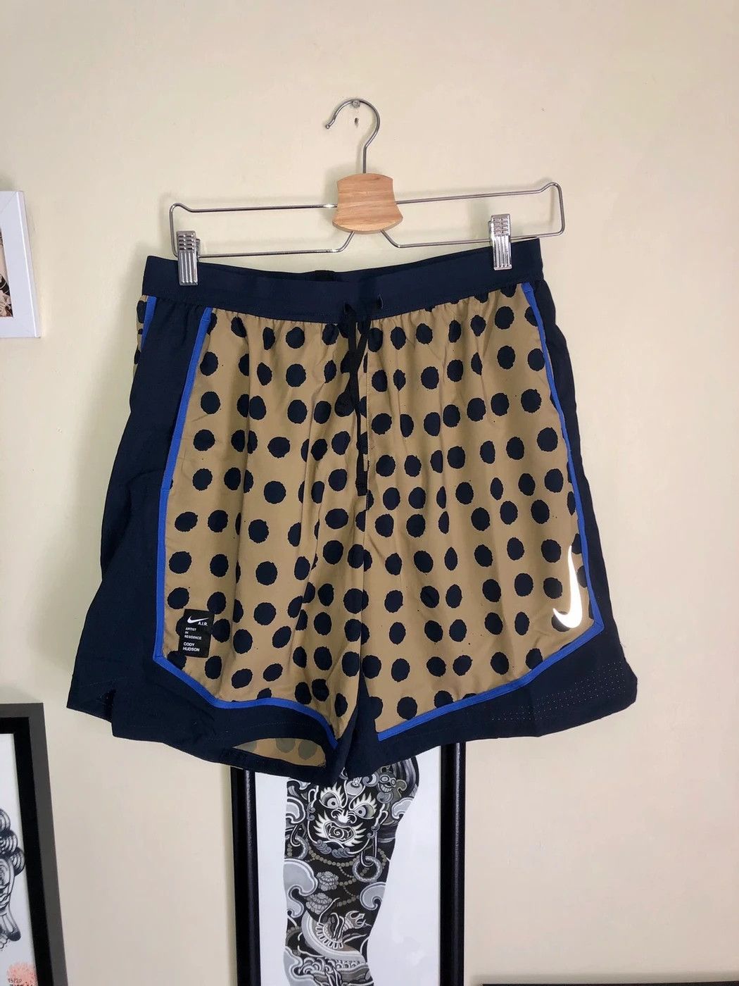 image of Nike Cody Hudson Polka Dots Running Reflective Flex Shorts in Light Brown/Black, Men's (Size 32)