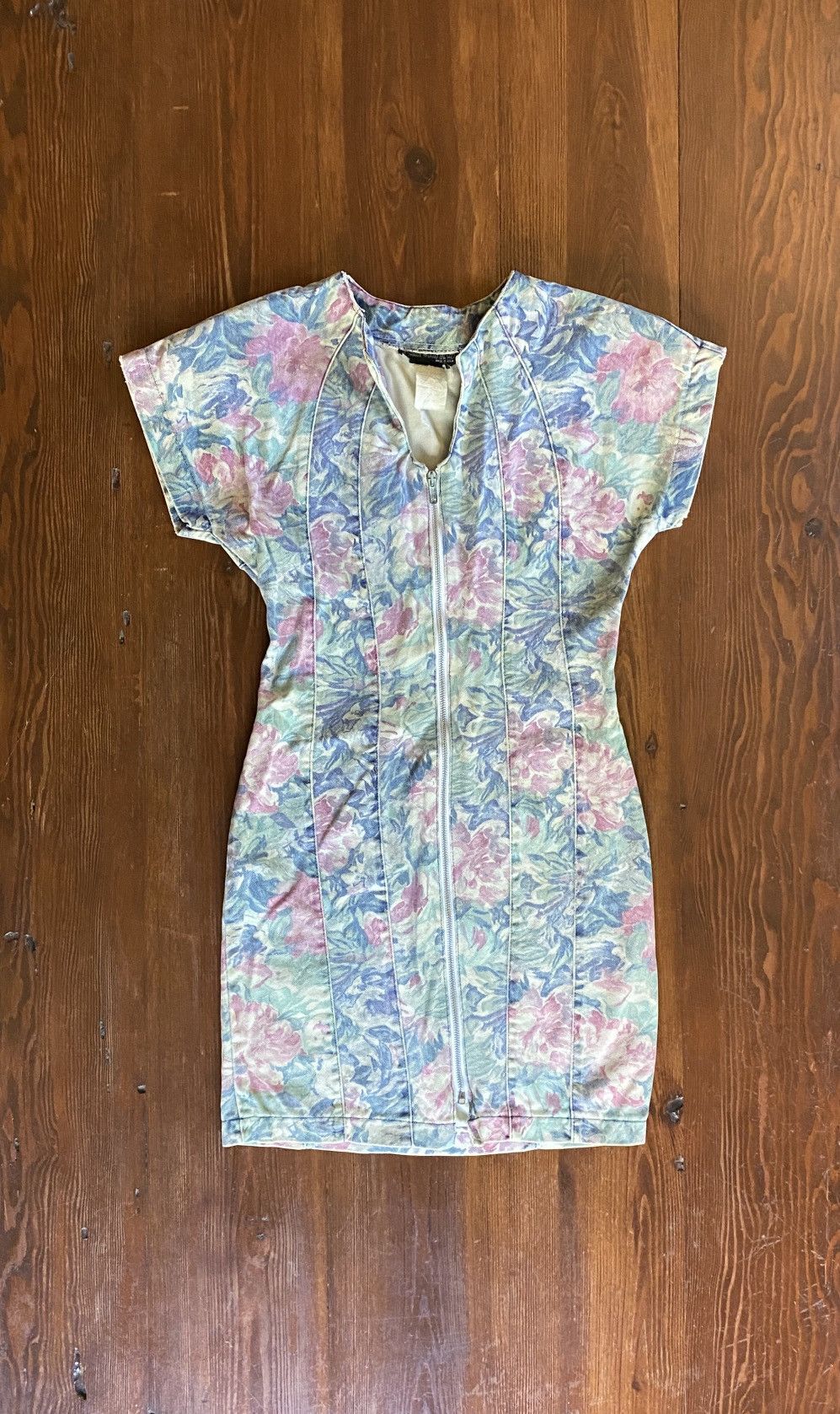 Vintage 80’s Hollywood Blvd Floral Denim Full Zip Minidress