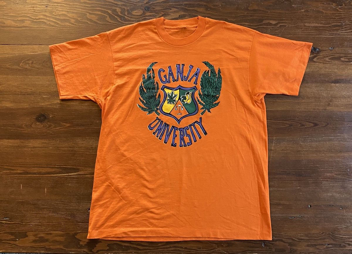 Vintage Vintage 80’s Ganja University Single Stitch Orange Tee Size US XL / EU 56 / 4 - 1 Thumbnail