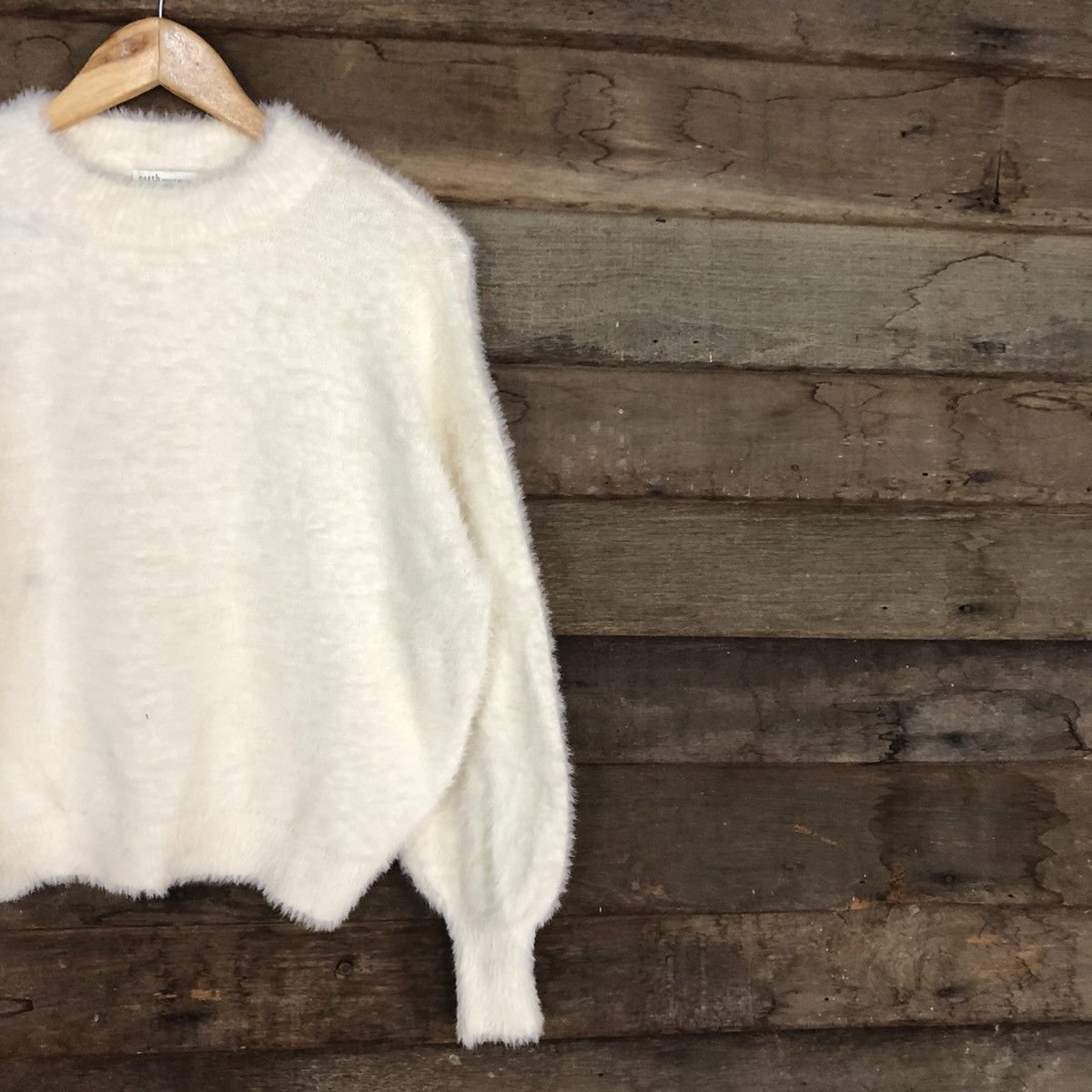 Homespun Knitwear × Japanese Brand Earth Music & Ecology White Mohair shaggy Knitwear #c1071 Size M / US 6-8 / IT 42-44 - 5 Thumbnail