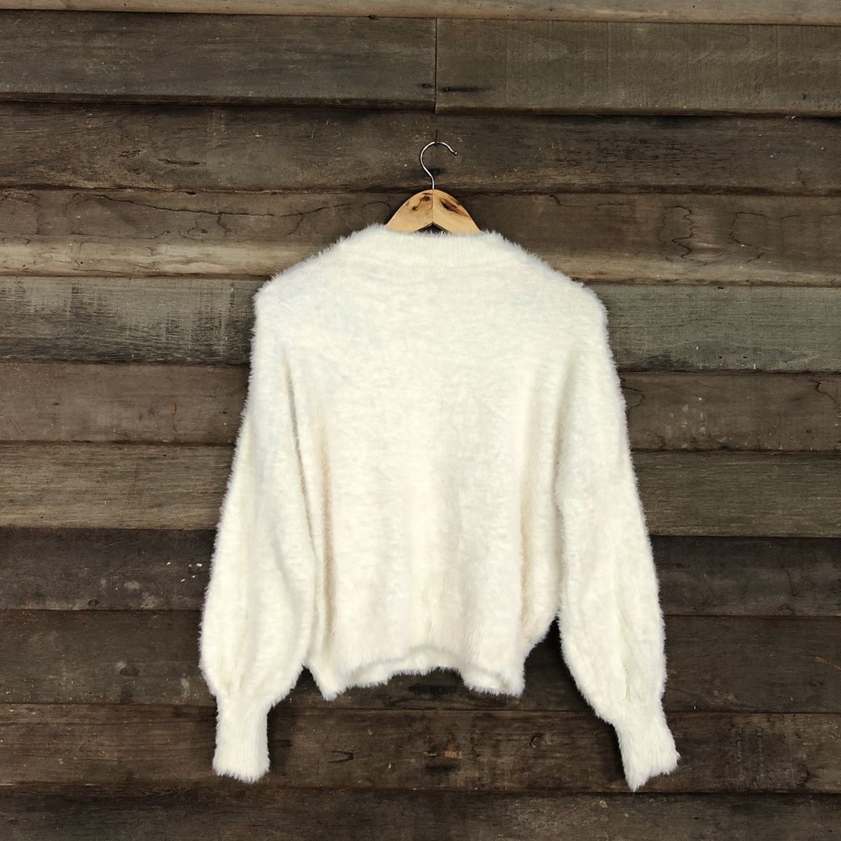Homespun Knitwear × Japanese Brand Earth Music & Ecology White Mohair shaggy Knitwear #c1071 Size M / US 6-8 / IT 42-44 - 12 Thumbnail