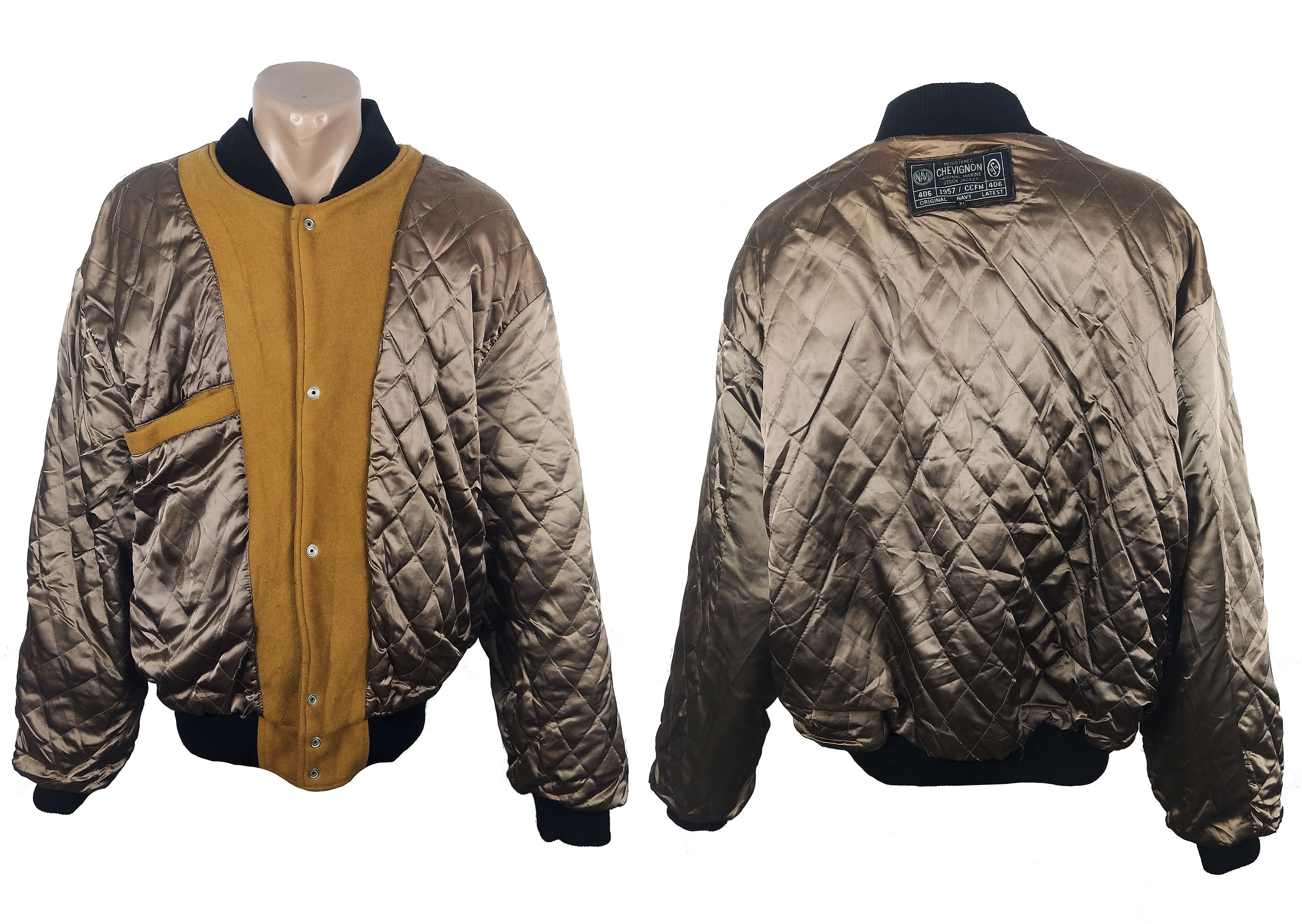 ジャケット・アウター 80s 90s CHEVIGNON Padded Varsity Jacket Chevignon Vintage Leather Jacket Flyers Brown Varsity Iowa
