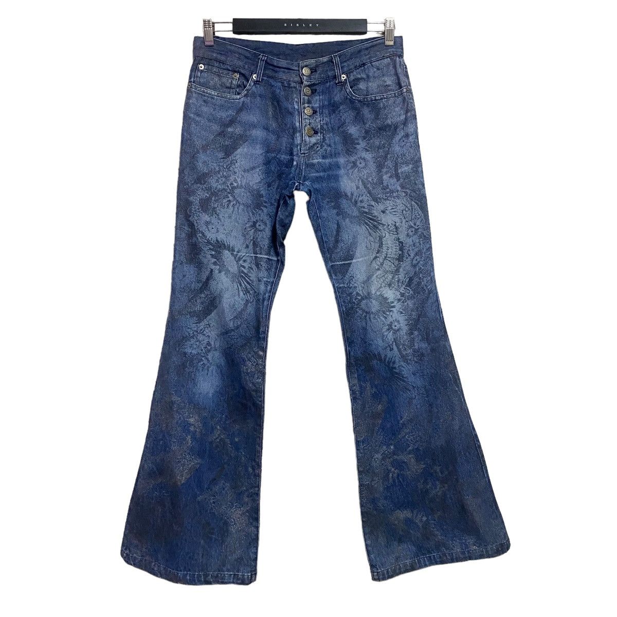 image of Tornado Mart Lightweight Denim Flare Jeans Full Print in Blue, Men's (Size 31)