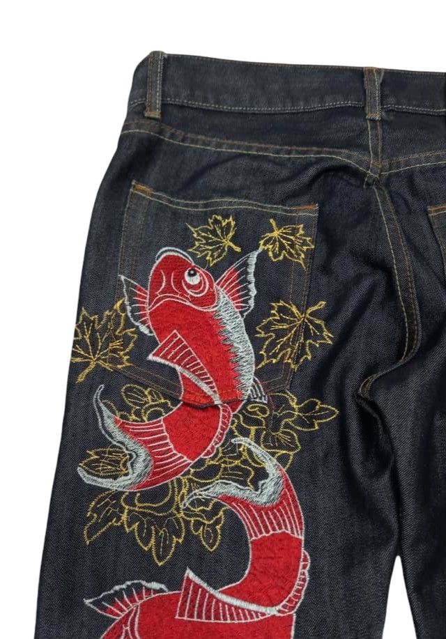 Dragonfly × Japanese Brand × Vintage Vintage Japanese Brand Sukajan Koi Embroidery Denim Size US 30 / EU 46 - 7 Thumbnail