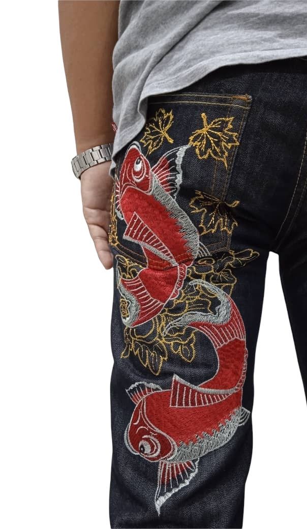 Dragonfly × Japanese Brand × Vintage Vintage Japanese Brand Sukajan Koi Embroidery Denim Size US 30 / EU 46 - 9 Thumbnail