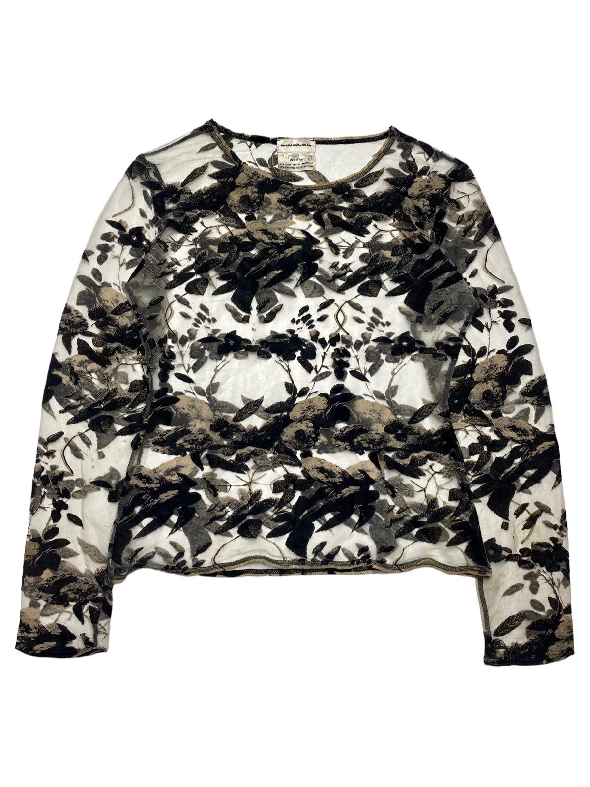 image of 1990S Mugler - Flower Sheer Mesh Top Long sleeve in Black, Men's (Size Medium)