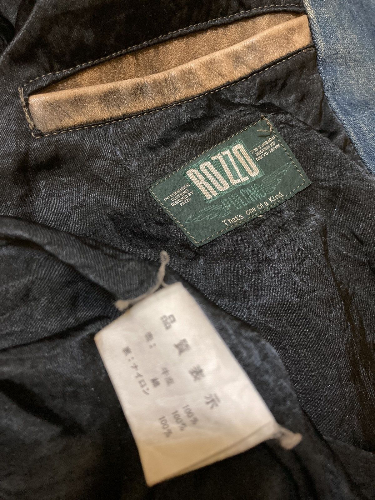 Japanese Brand RAZZO PULCINO LEATHER ARM DENIM VARSITY JACKET Size US XL / EU 56 / 4 - 9 Thumbnail