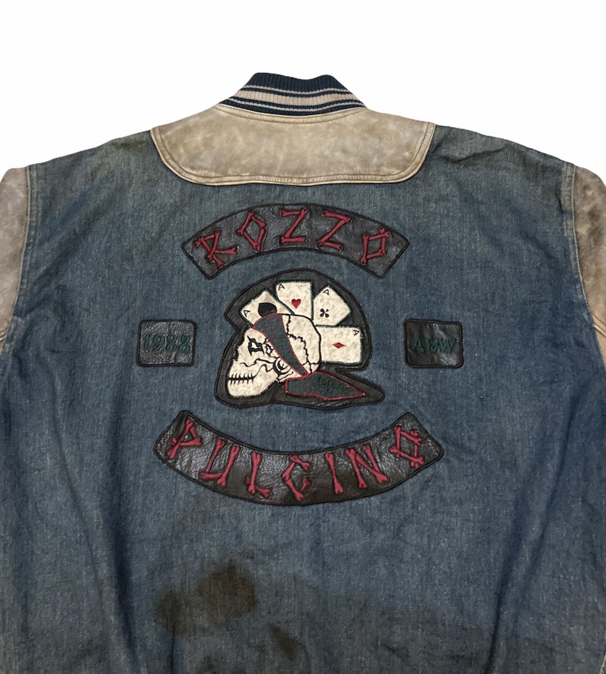 Japanese Brand RAZZO PULCINO LEATHER ARM DENIM VARSITY JACKET Size US XL / EU 56 / 4 - 4 Thumbnail