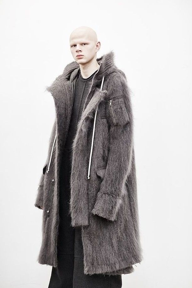 image of Rick Owens Grail Aw16 Mastodon Runway Mohair Mega Parka in Grey, Men's (Size Medium)