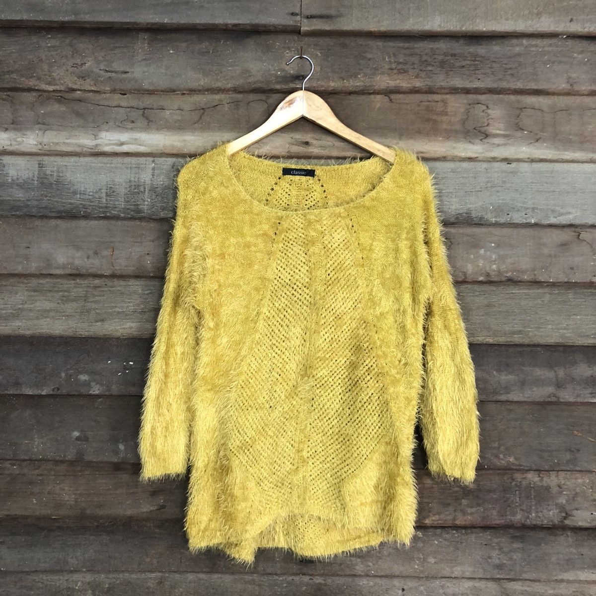 image of Homespun Knitwear Classic Mustard Mohaie Shag Shaggy Fur Knitwear C1038, Men's (Size Large)
