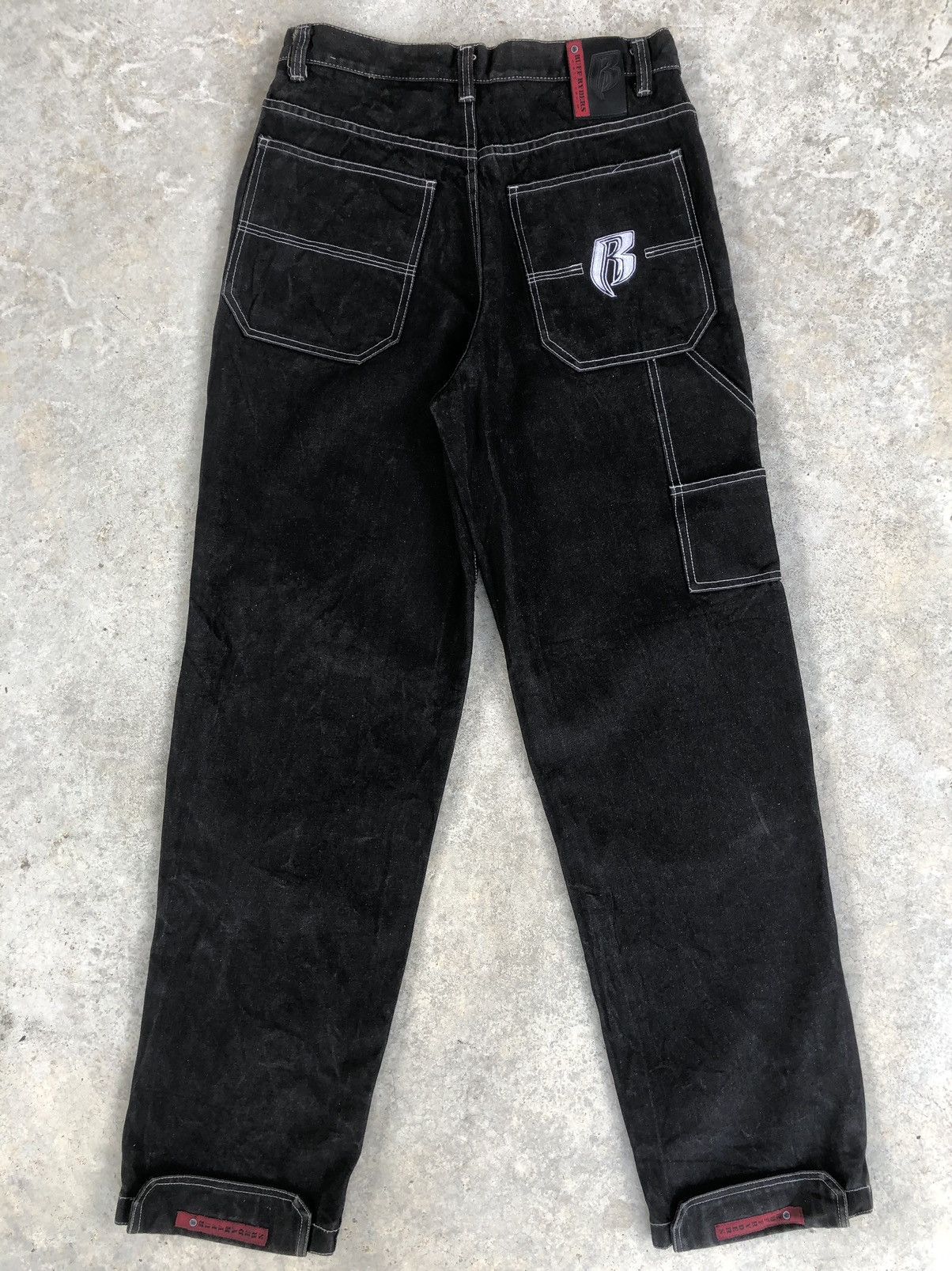 image of Ruff Ryders White Stitch Embroidered Jeans Baggy Hip Hop in Black, Men's (Size 33)